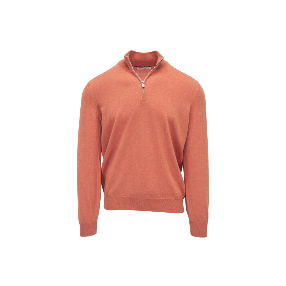 Brunello Cucinelli - Apricot Cashmere Quarter Zip Sweater