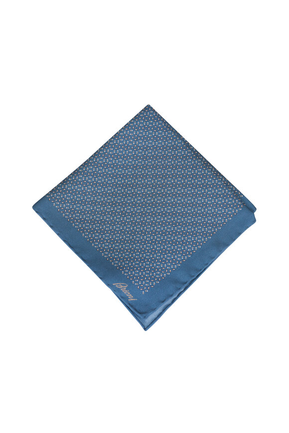 Brioni Bluette & Taupe Microprint Silk Pocket Square - view 1