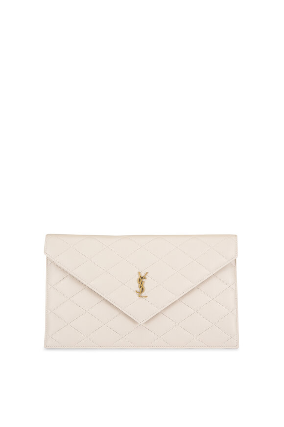 Saint Laurent Paris Blanc Vintage Diamond Quilted Leather Pouch - view 1