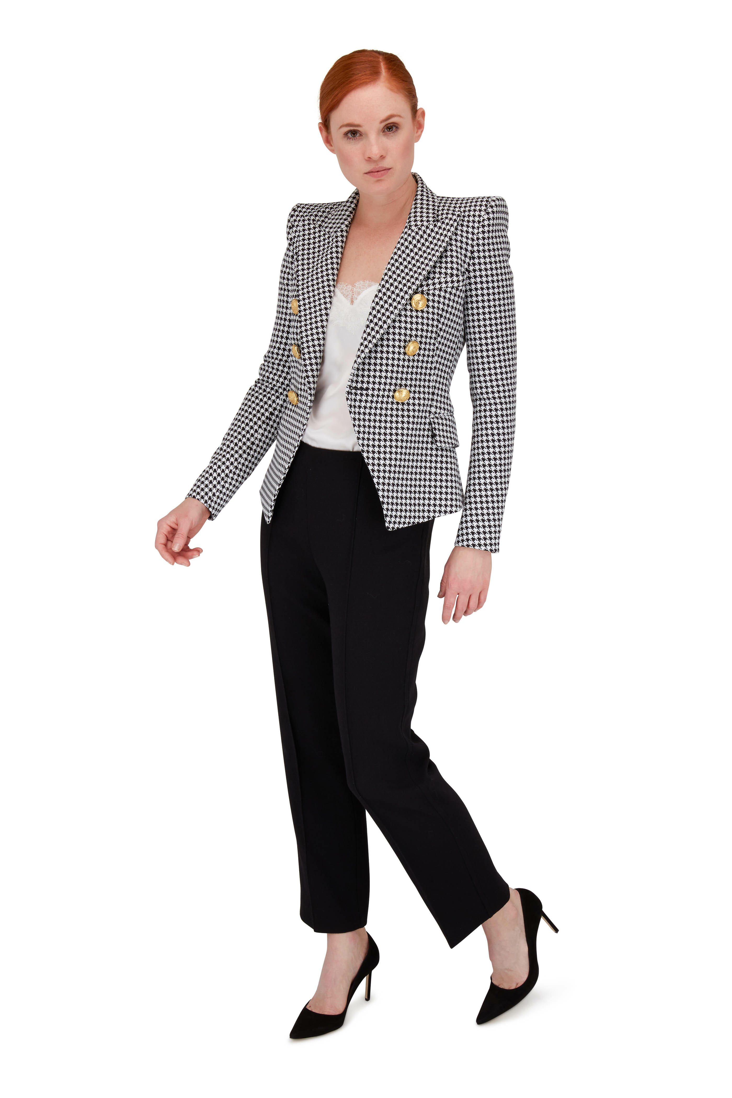 Balmain - Black & White Houndstooth Double-Breasted Jacket