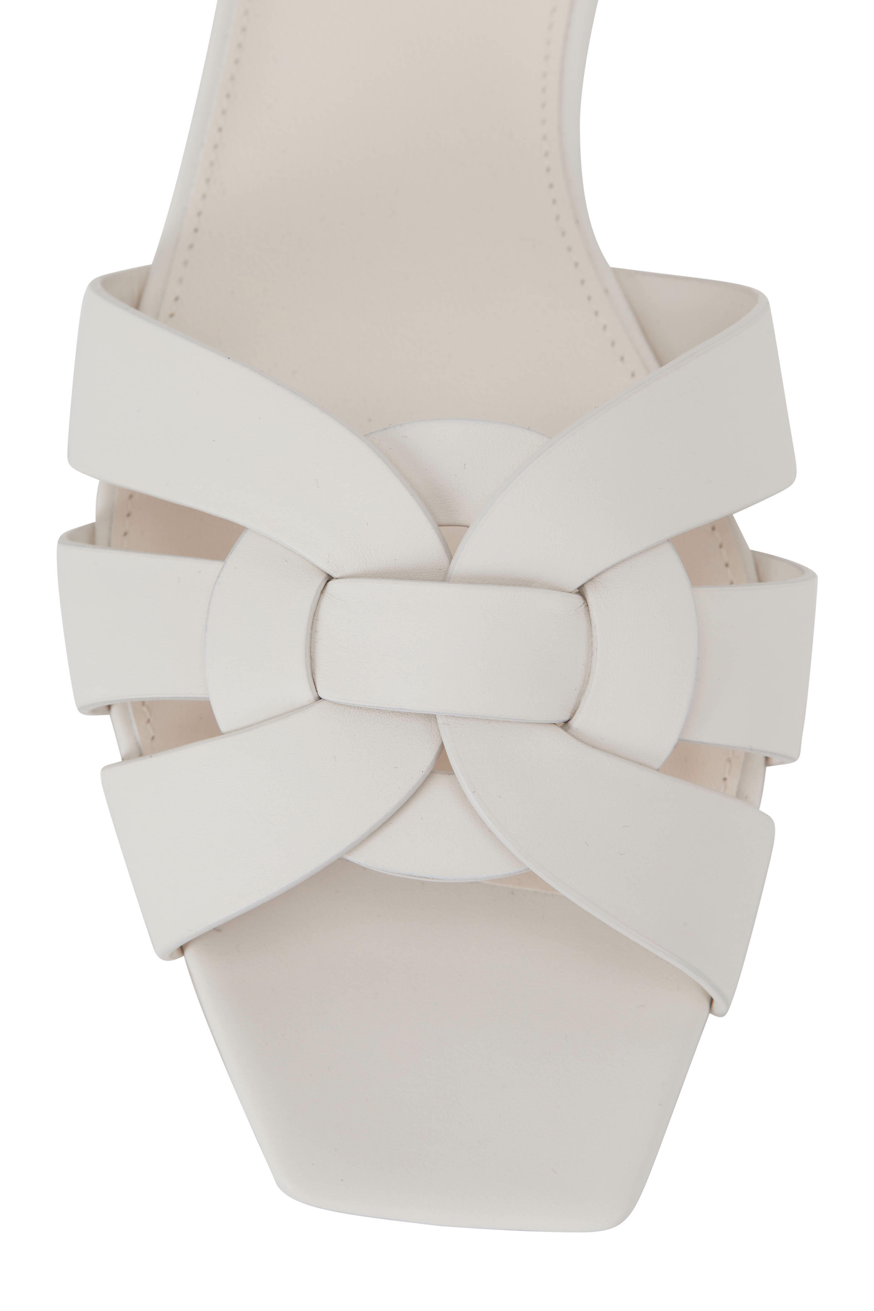 Saint Laurent - Tribute Porcellana Leather Flat Sandal