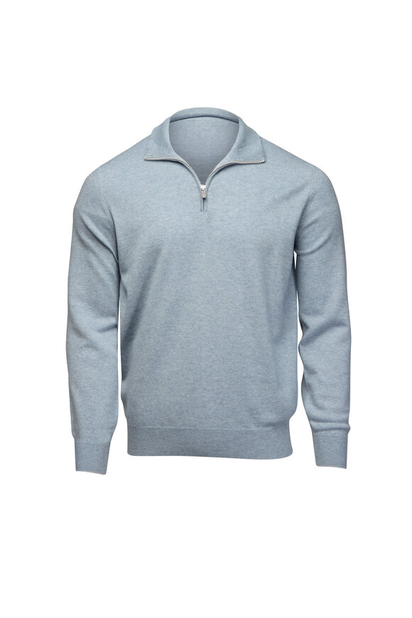 BRUNELLO CUCINELLI ダークグレー のサマーセーター Brunello Cucinelli - Light Blue Wool & Cashmere Crewneck Sweater