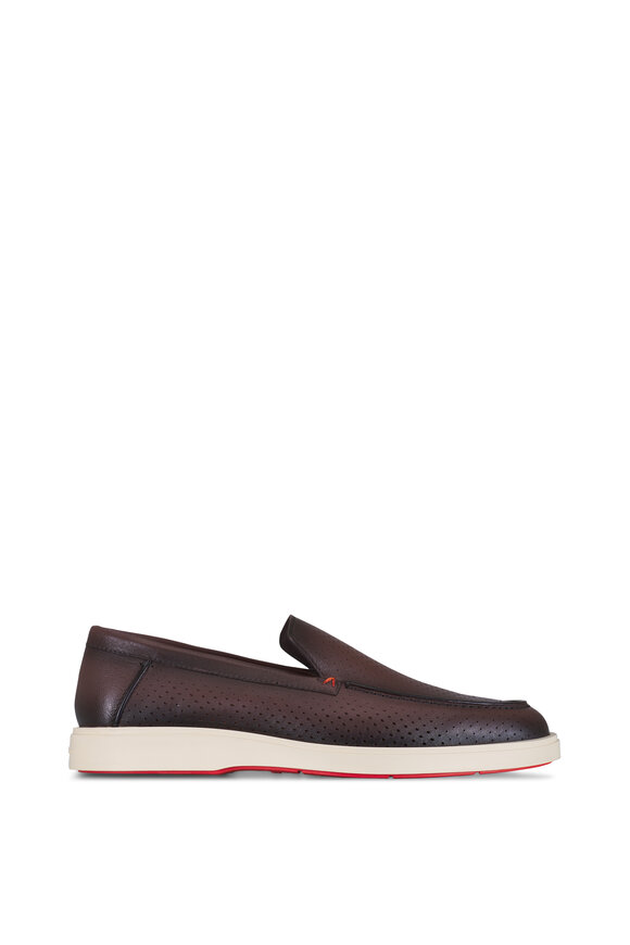 Santoni Drain Wave Brown Leather Loafer - view 2