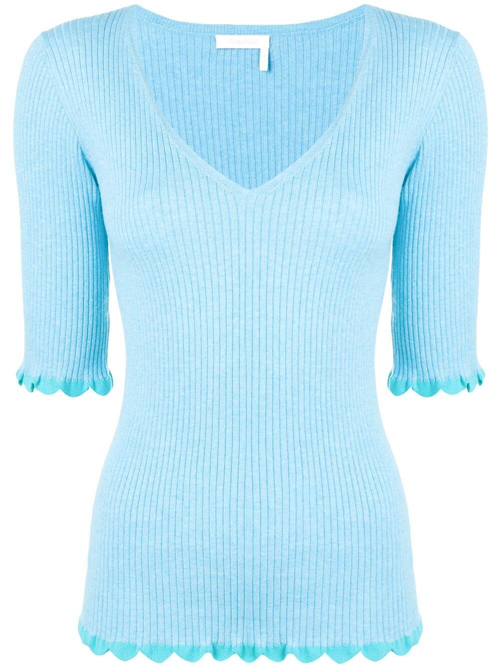 See by Chloé - Breezy Blue Ribbed V-Neck Sweater