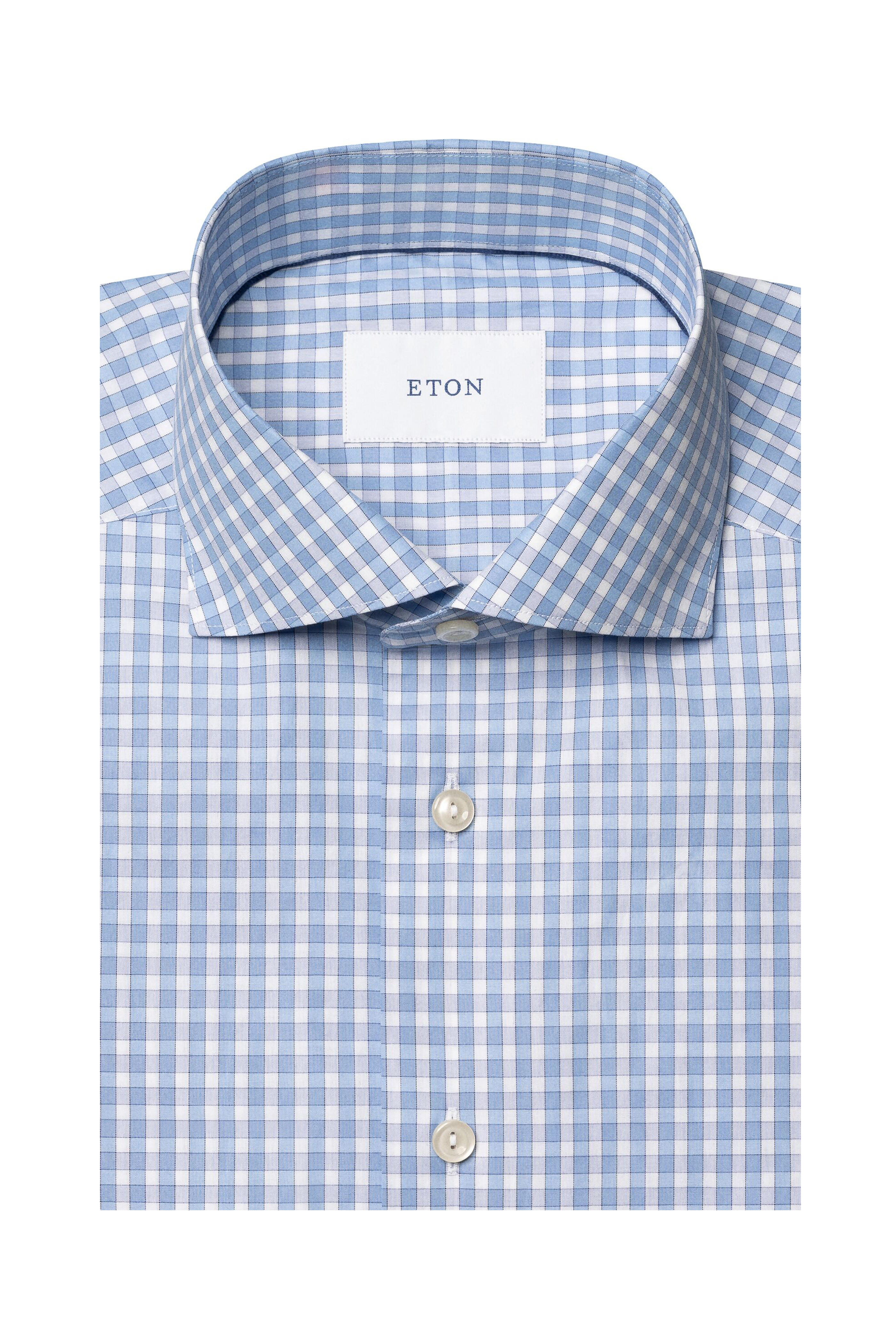 Eton - Blue Plaid Cotton Slim Fit Dress Shirt - view 7