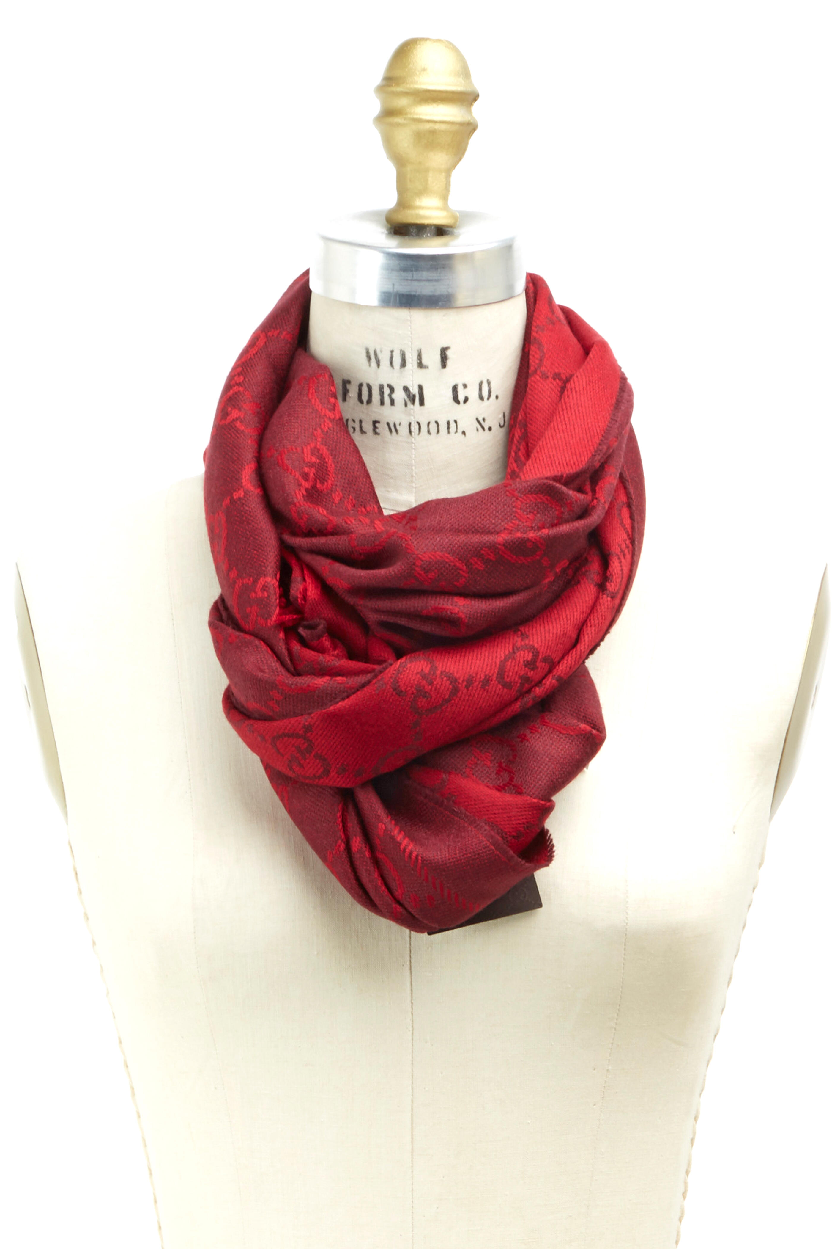 Gucci - Dark Red & Bordeaux Wool Scarf | Mitchell Stores