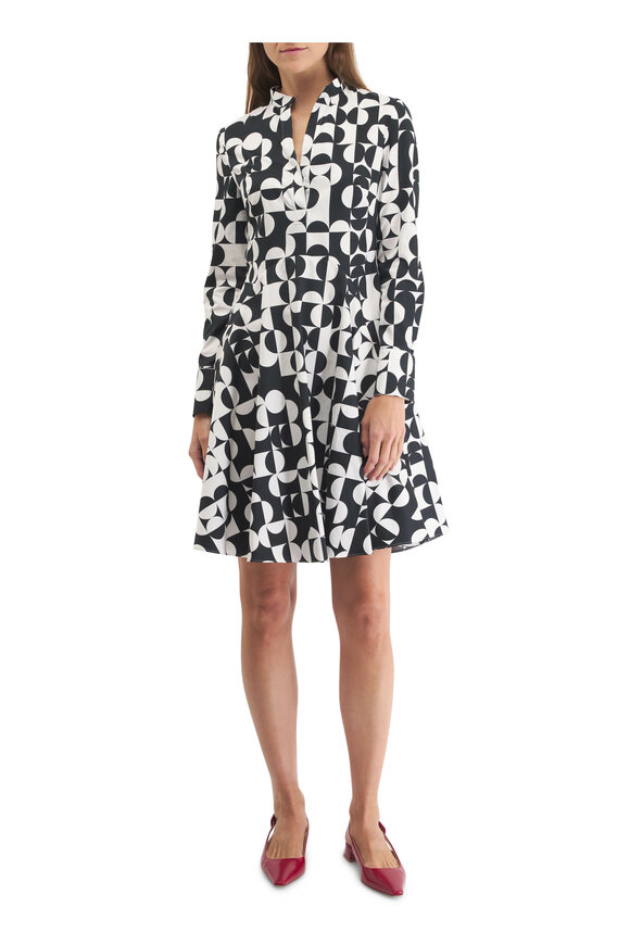 Akris Punto - Cream & Black Half Circle Print Cotton Shirtdress