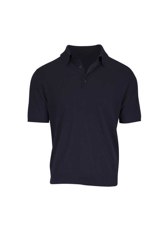 Loro Piana Sottile Navy Blue Wool, Silk & Cashmere Polo - view 1