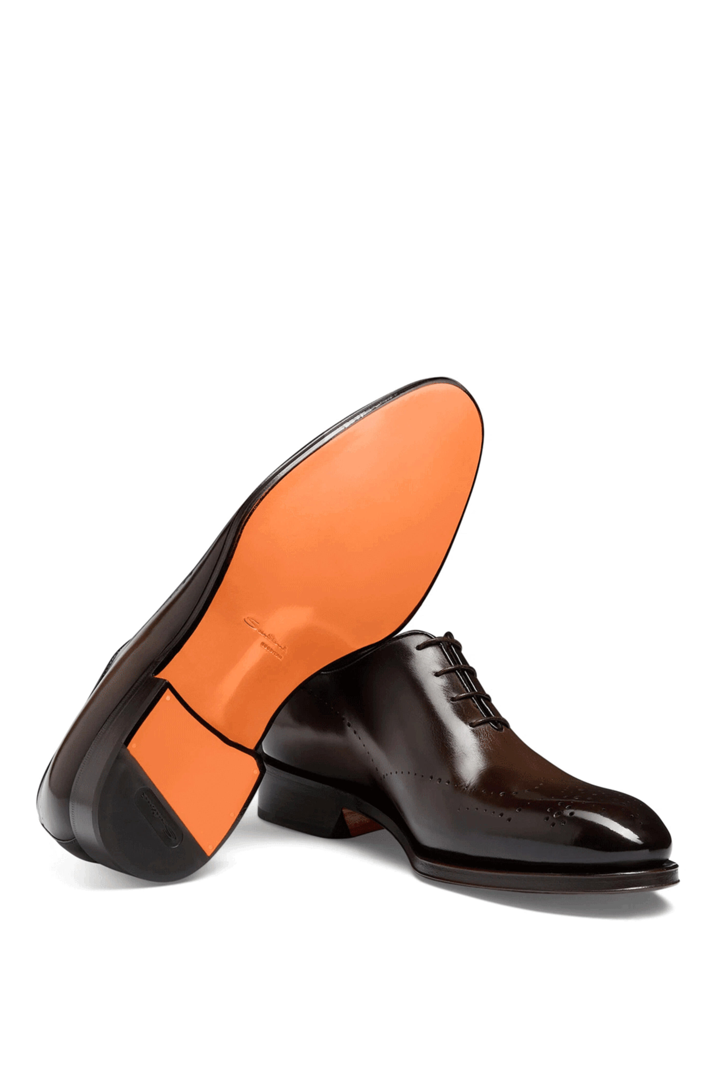 Santoni - Kaj Bicolor Brogue Leather Oxford in Dark Brown