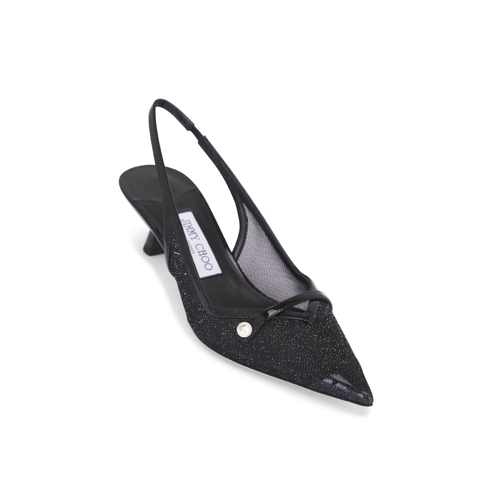 サンダル・ミュール Jimmy Choo AMITA SLINGBACK Black Fishnet Mesh and Nappa Slingback Pumps | AMITA 45