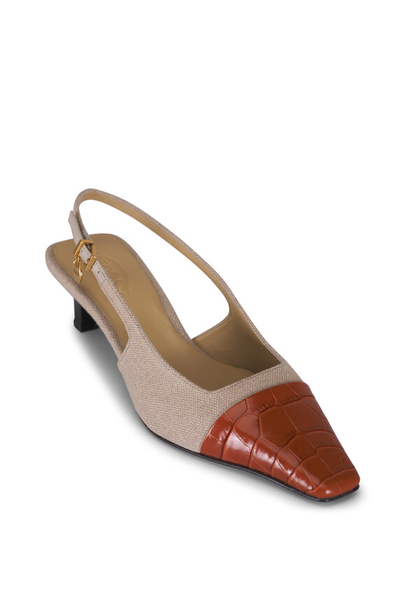 Tod's Sand Canvas & Leather Slingback, 40mm