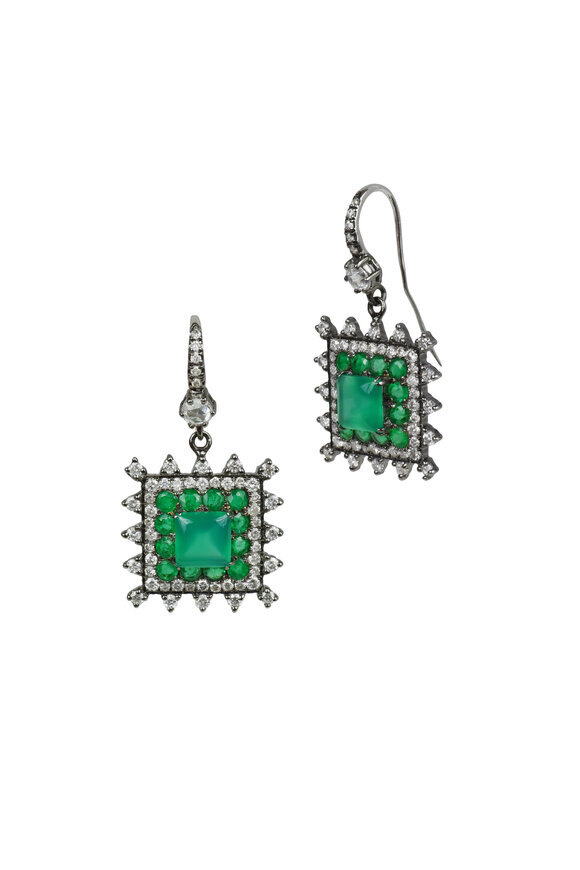 Nam Cho - 18K White Gold Emerald Square Bear Earrings