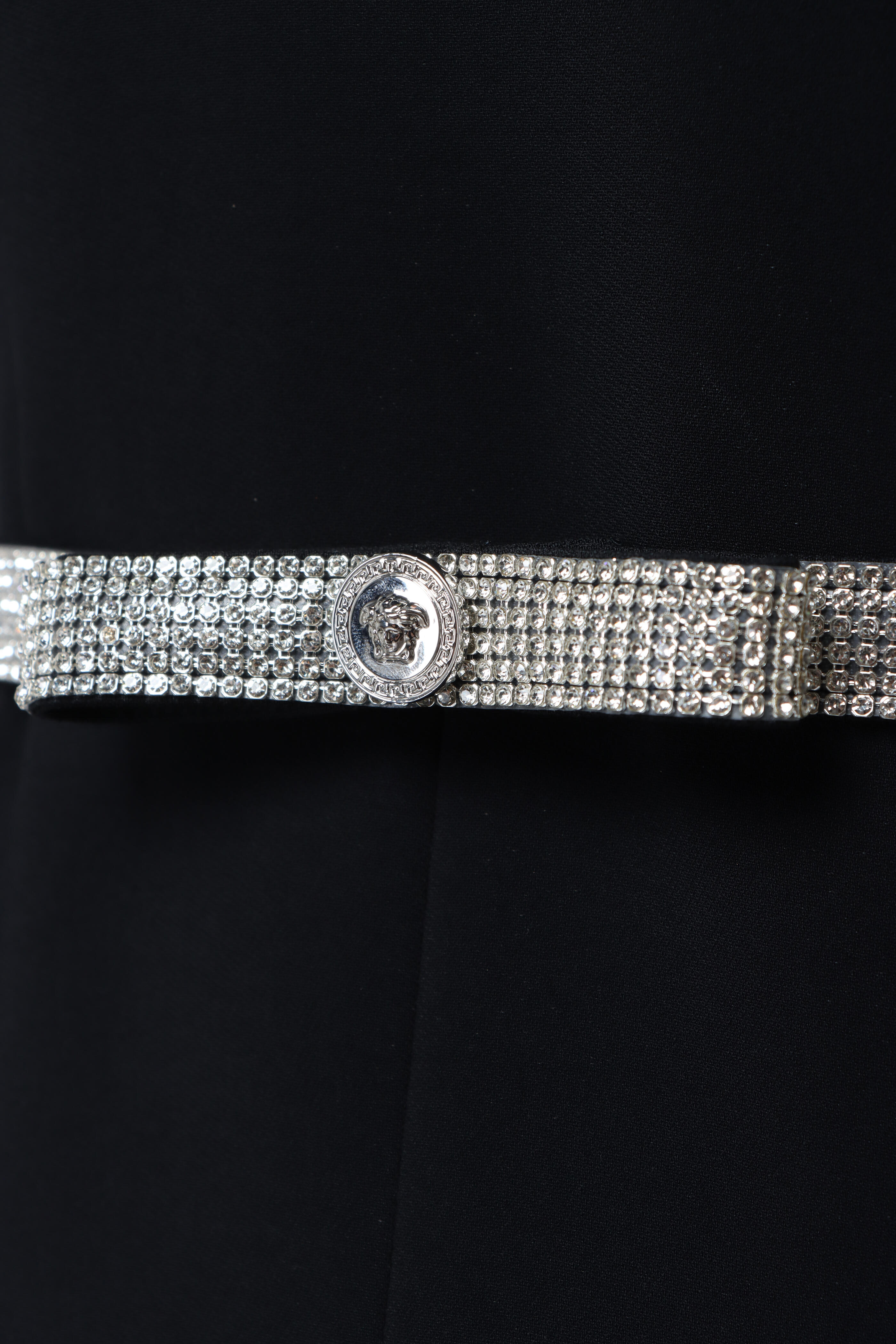 Versace - Black Crystal Bow Belted Mini Dress