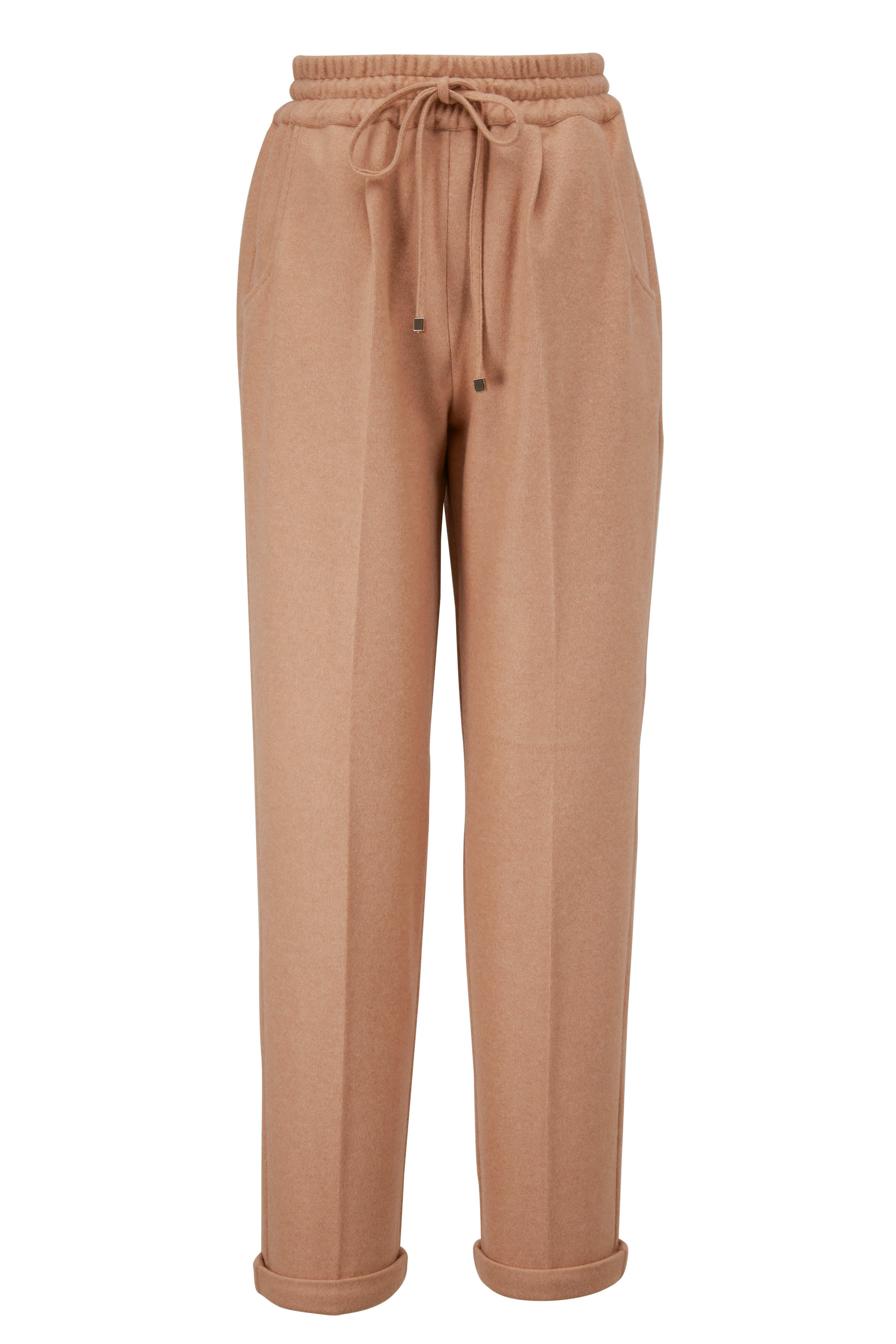 Ladies Cashmere Joggers Pants in Camel brown