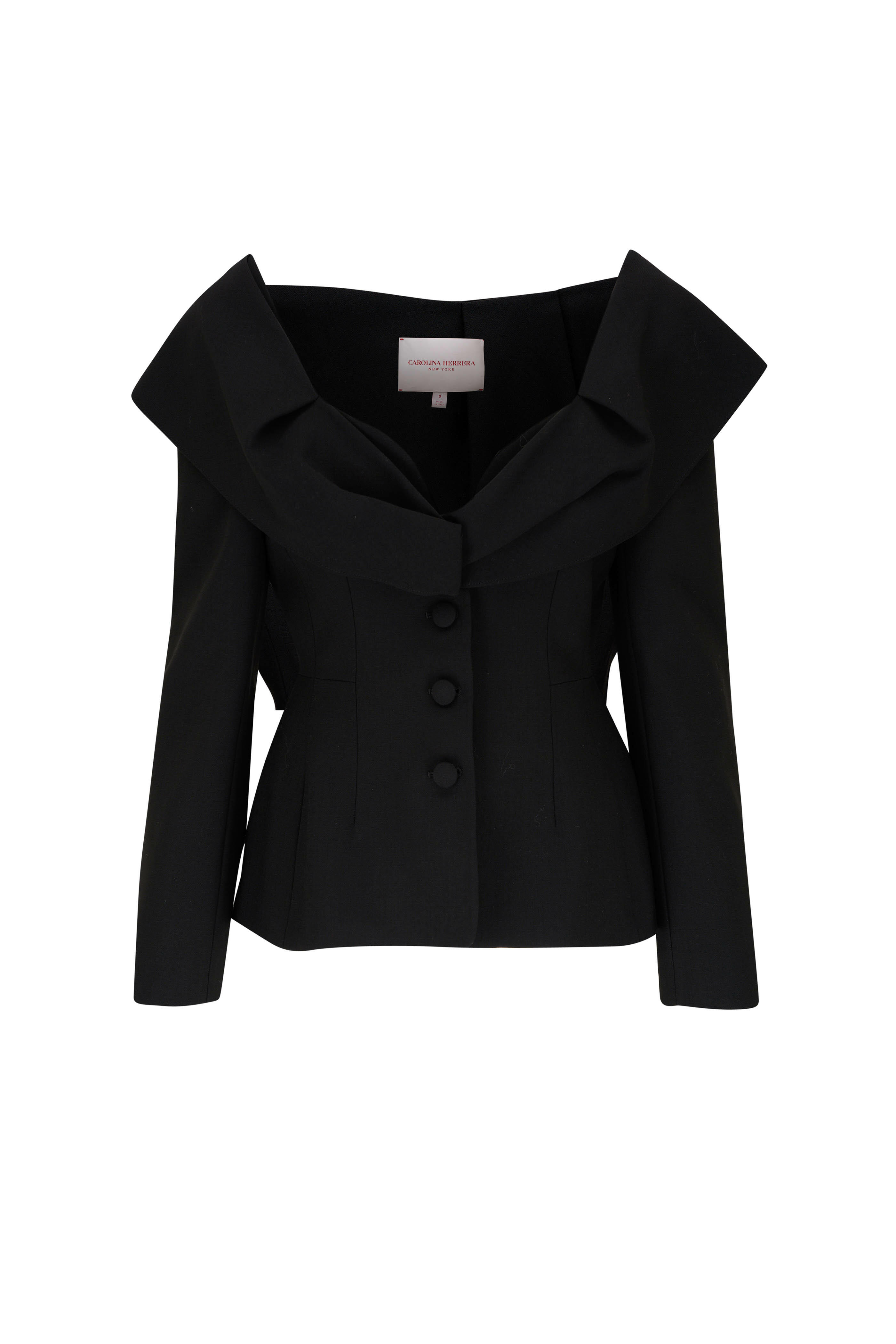Carolina Herrera - Black Structured Drape Wool Jacket