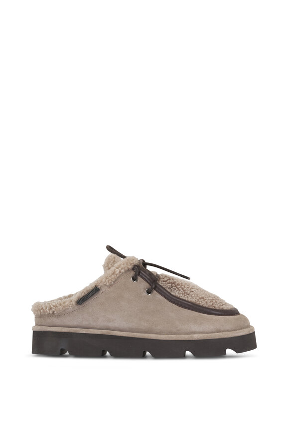 Brunello Cucinelli Ice Suede Shearling Lined Slipper Mule - view 2