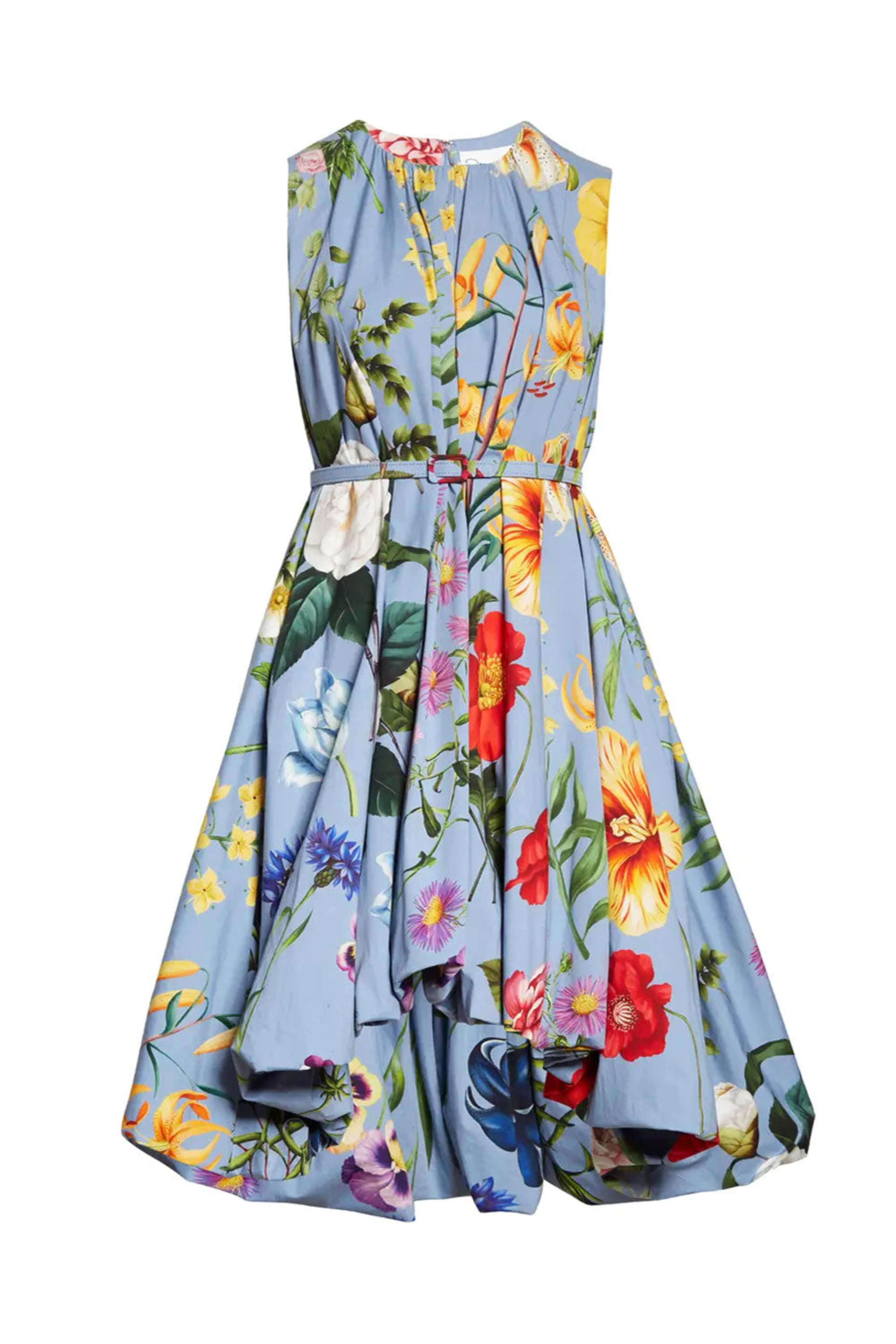 Oscar de la Renta - Slate Blue Floral Bubble Mini Dress