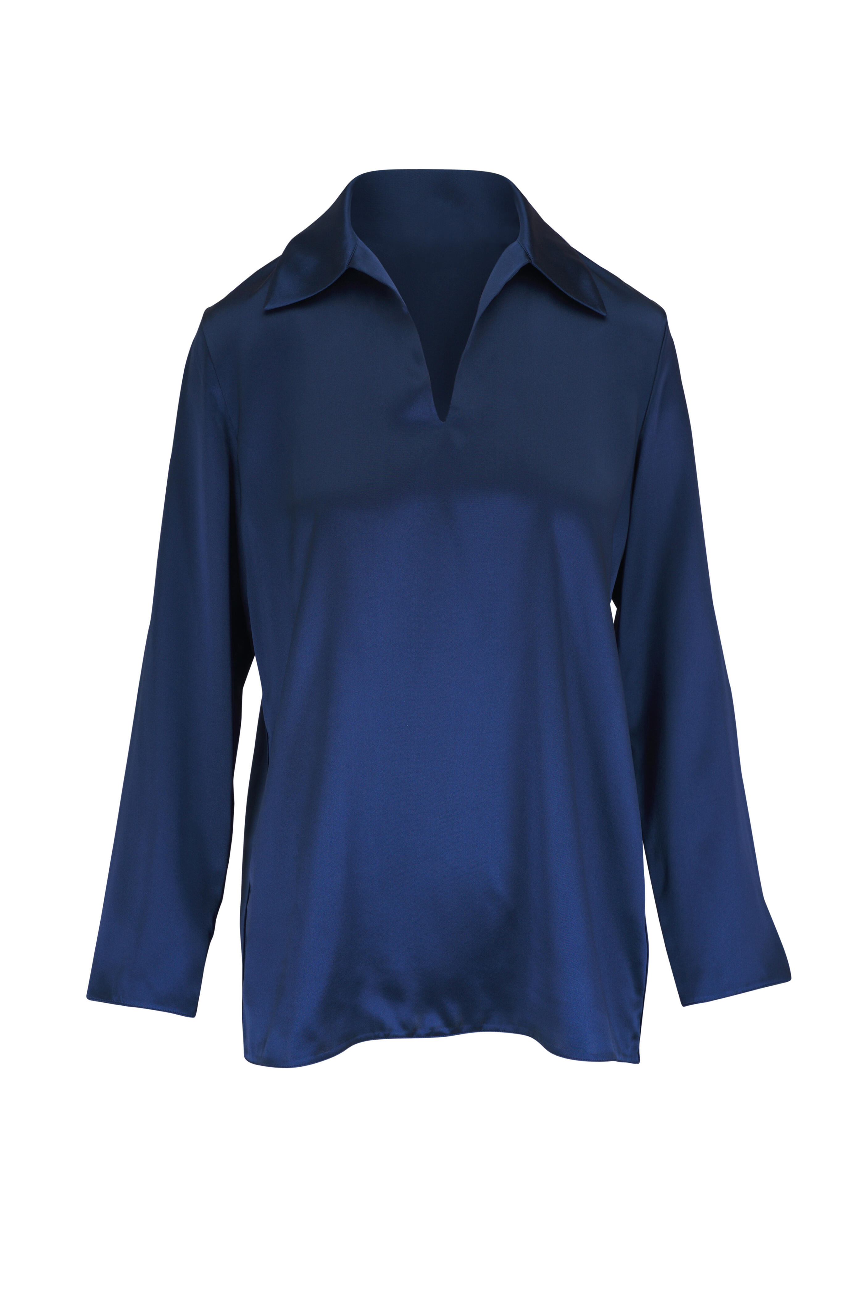 Lafayette 148 New York - Lido Blue Silk Split Collar Popover Blouse