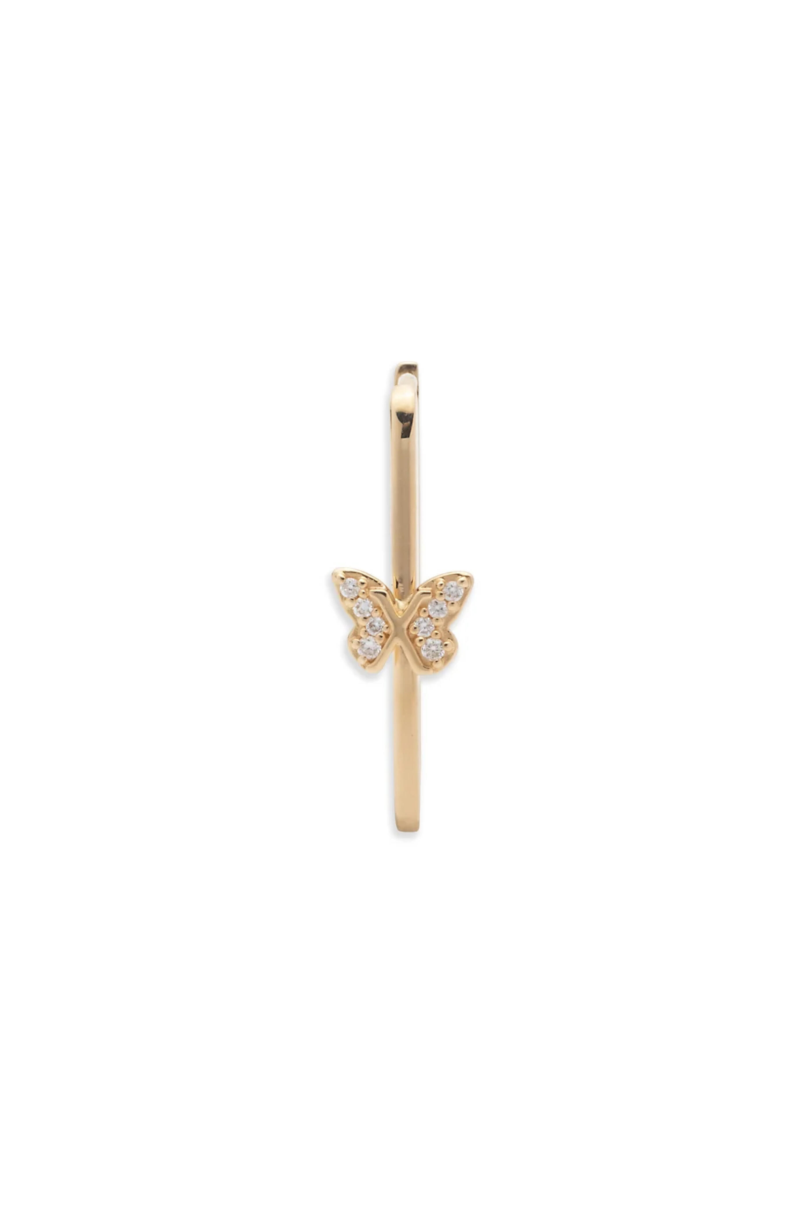 Foundrae - 18k Yellow Gold Pavé Butterfly Fob Earring - view 1