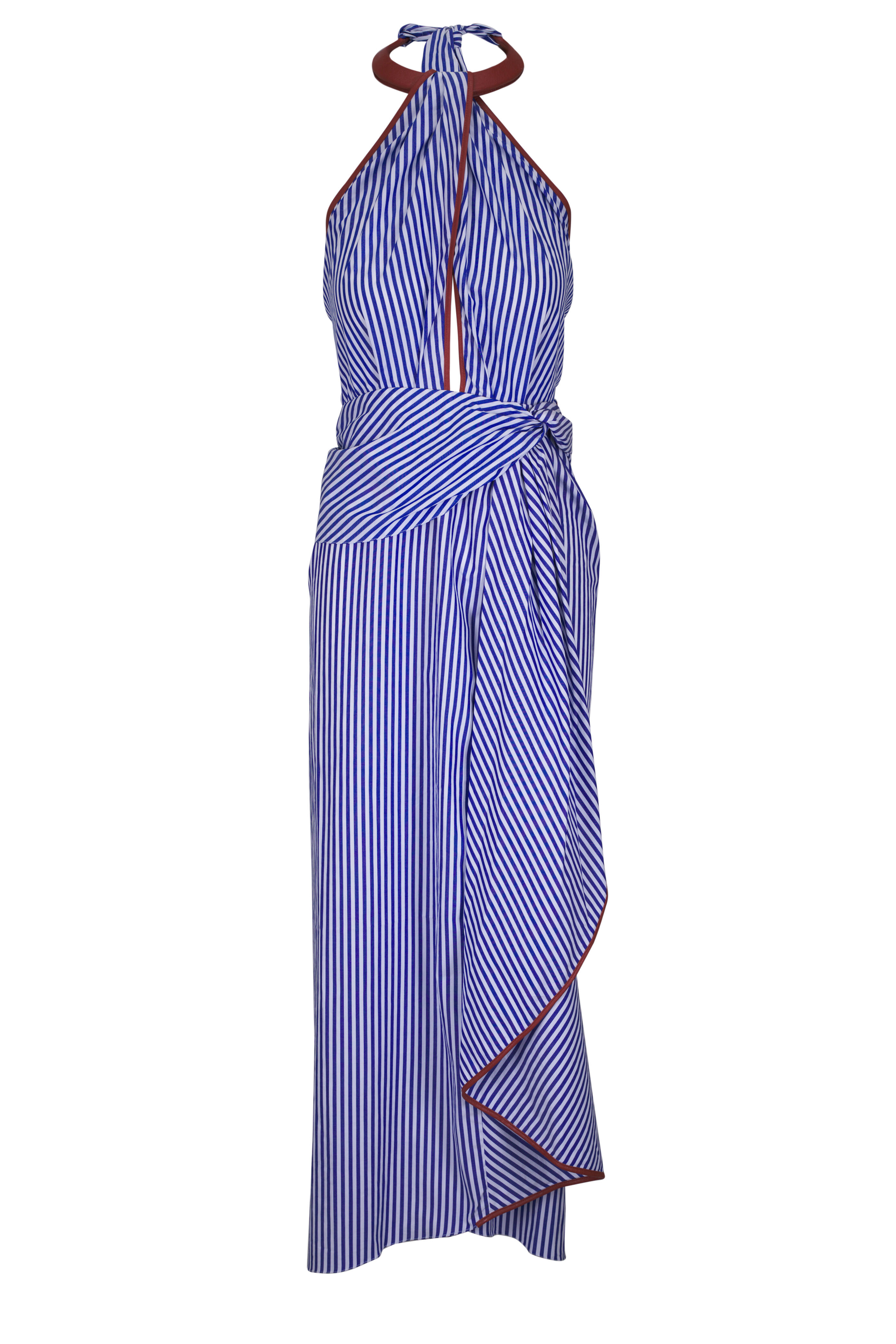 Johanna Ortiz - Centro Del Cielo Blue & White Stripe Halter Dress