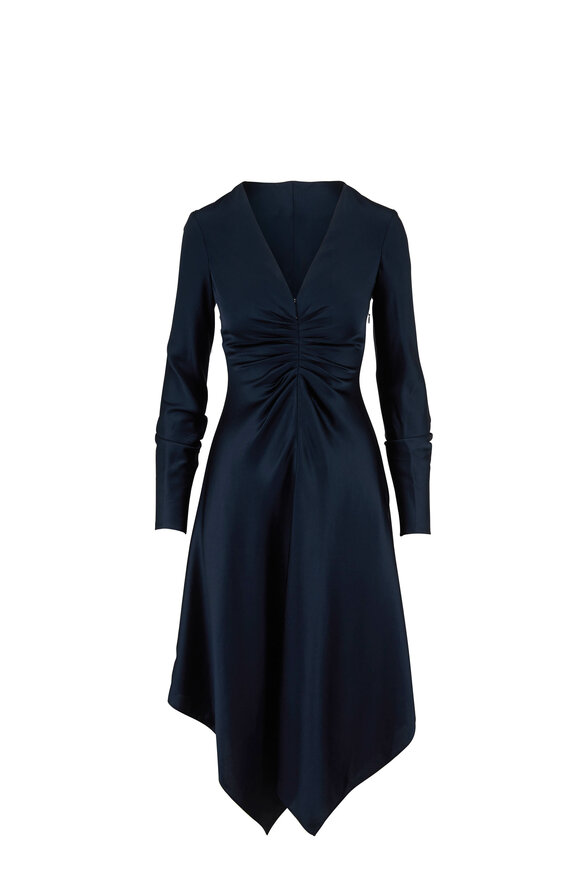 Jonathan Simkhai - Midnight Satin Long Sleeve Ruched Dress