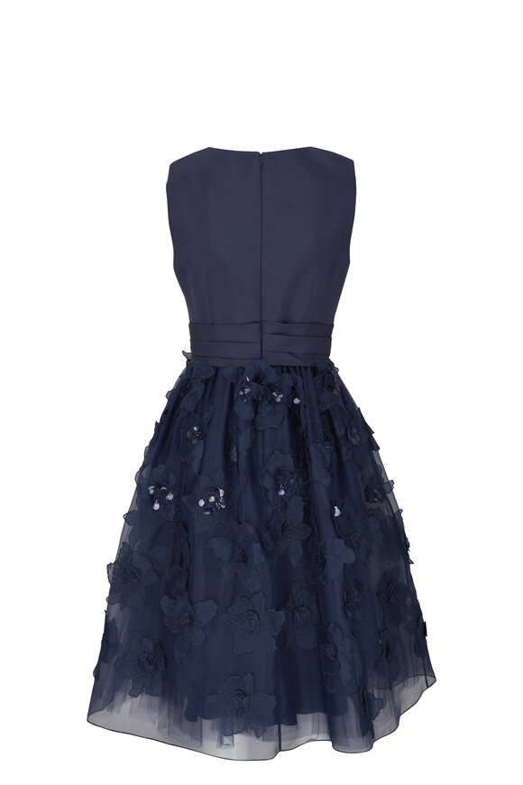 Carolina Herrera - Navy Silk Embellished A-Line Dress