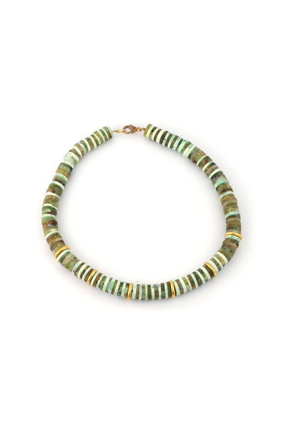 Sylva & Cie 18k Yellow Gold Chrysoprase Rondelle Necklace - view 1