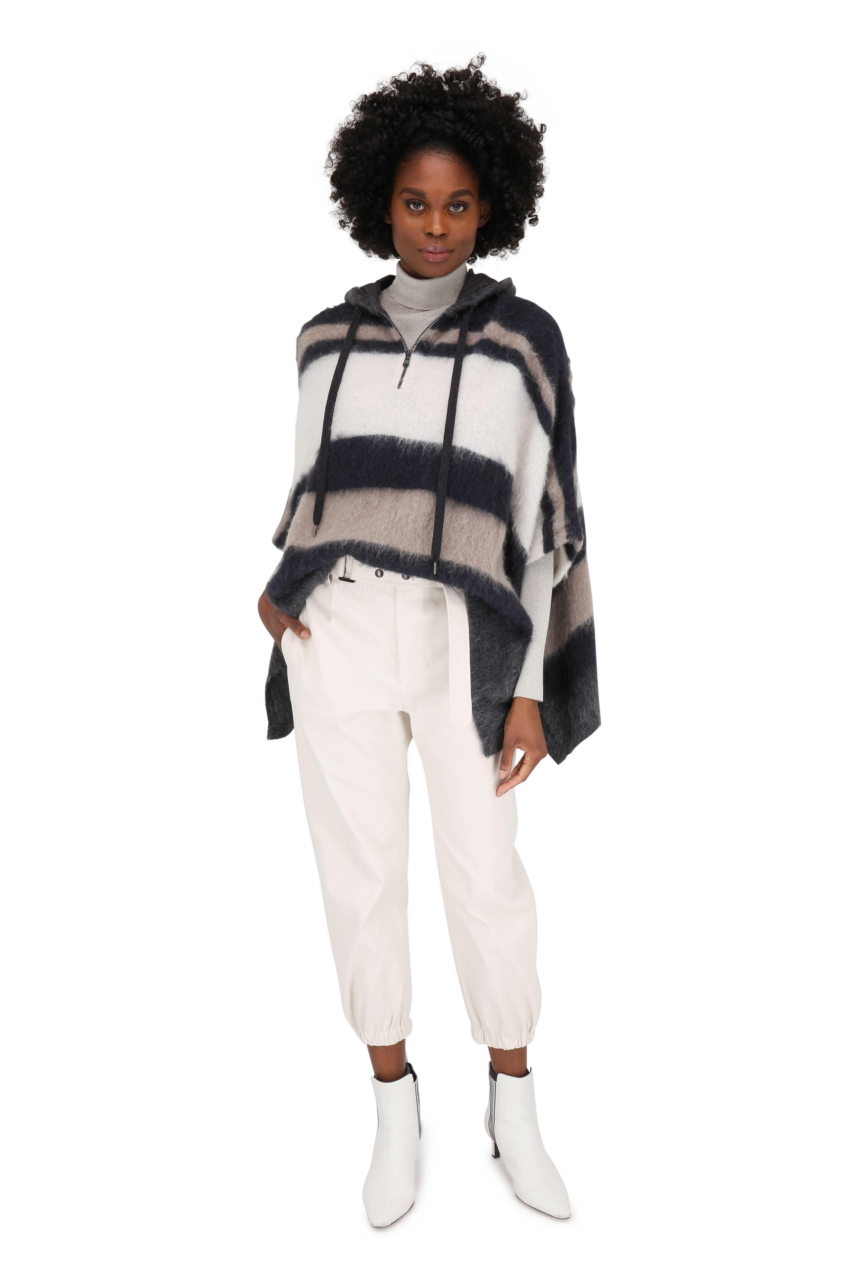 ポンチョ・ケープ BRUNELLO CUCINELLI ZIPPED CAPE Brunello Cucinelli Shearling Zip-Front Hooded Poncho