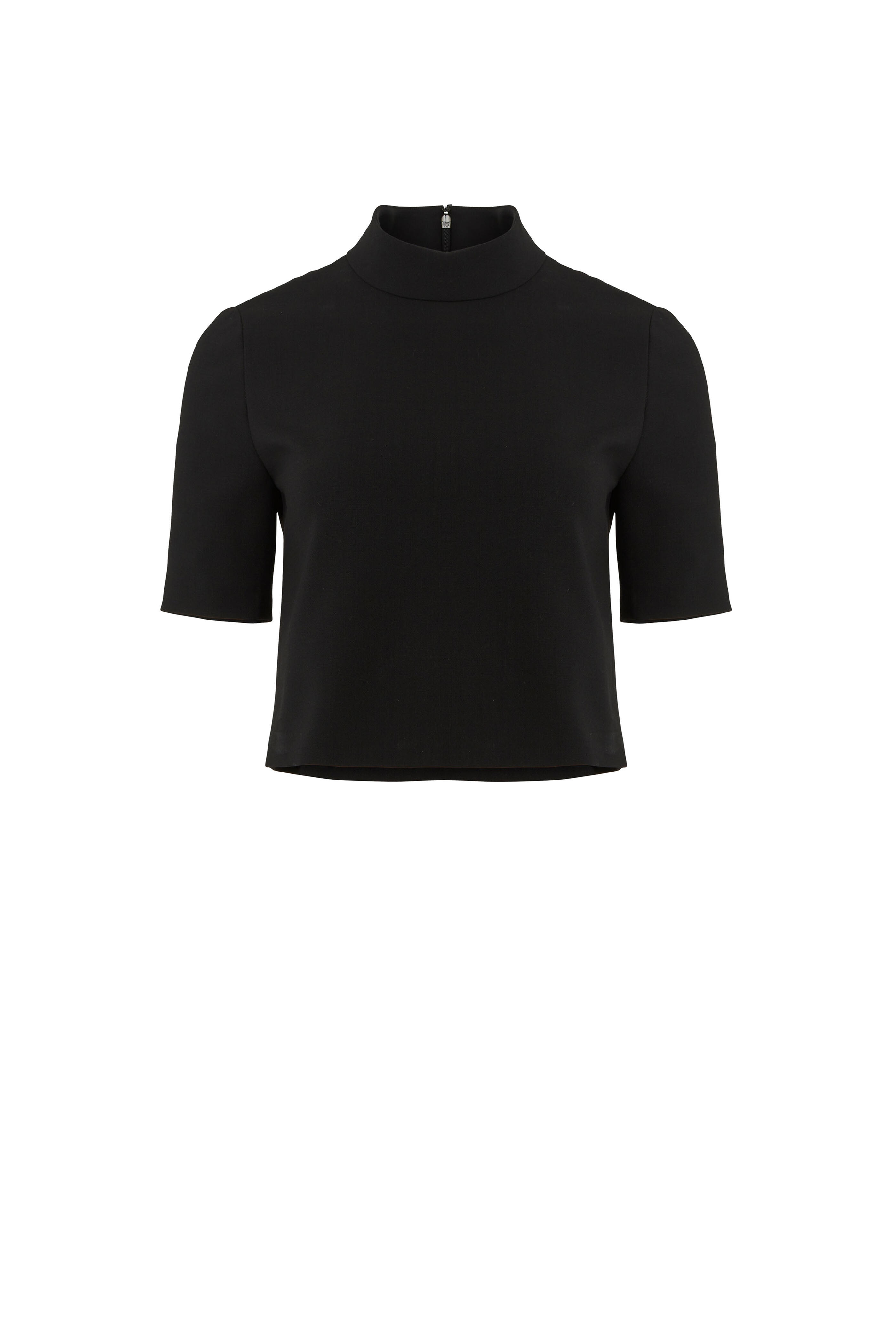 Carolina Herrera - Black Wool Short Sleeve Mock Neck Top