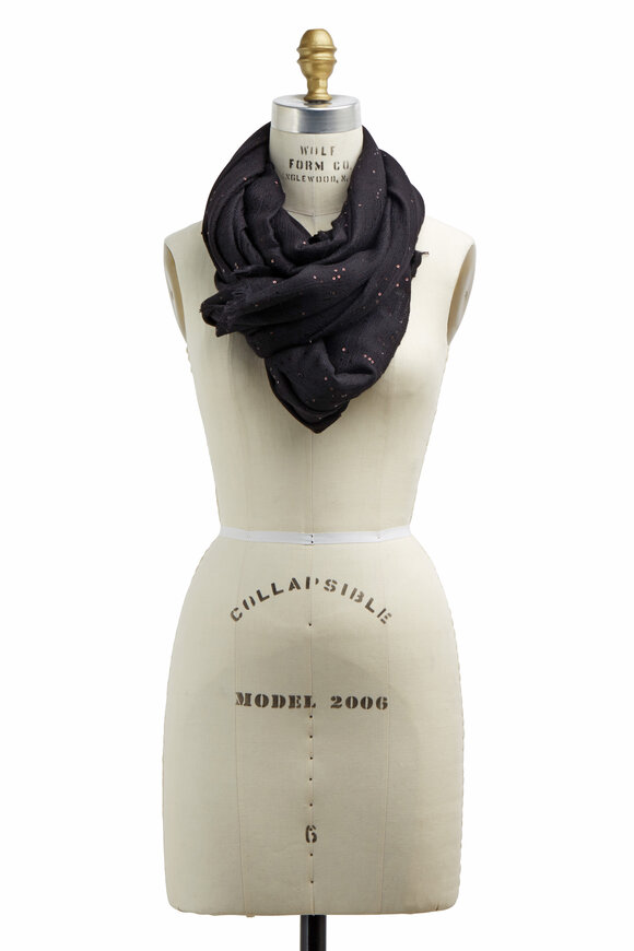 Brunello Cucinelli Black Cashmere & Silk Paillette Scarf