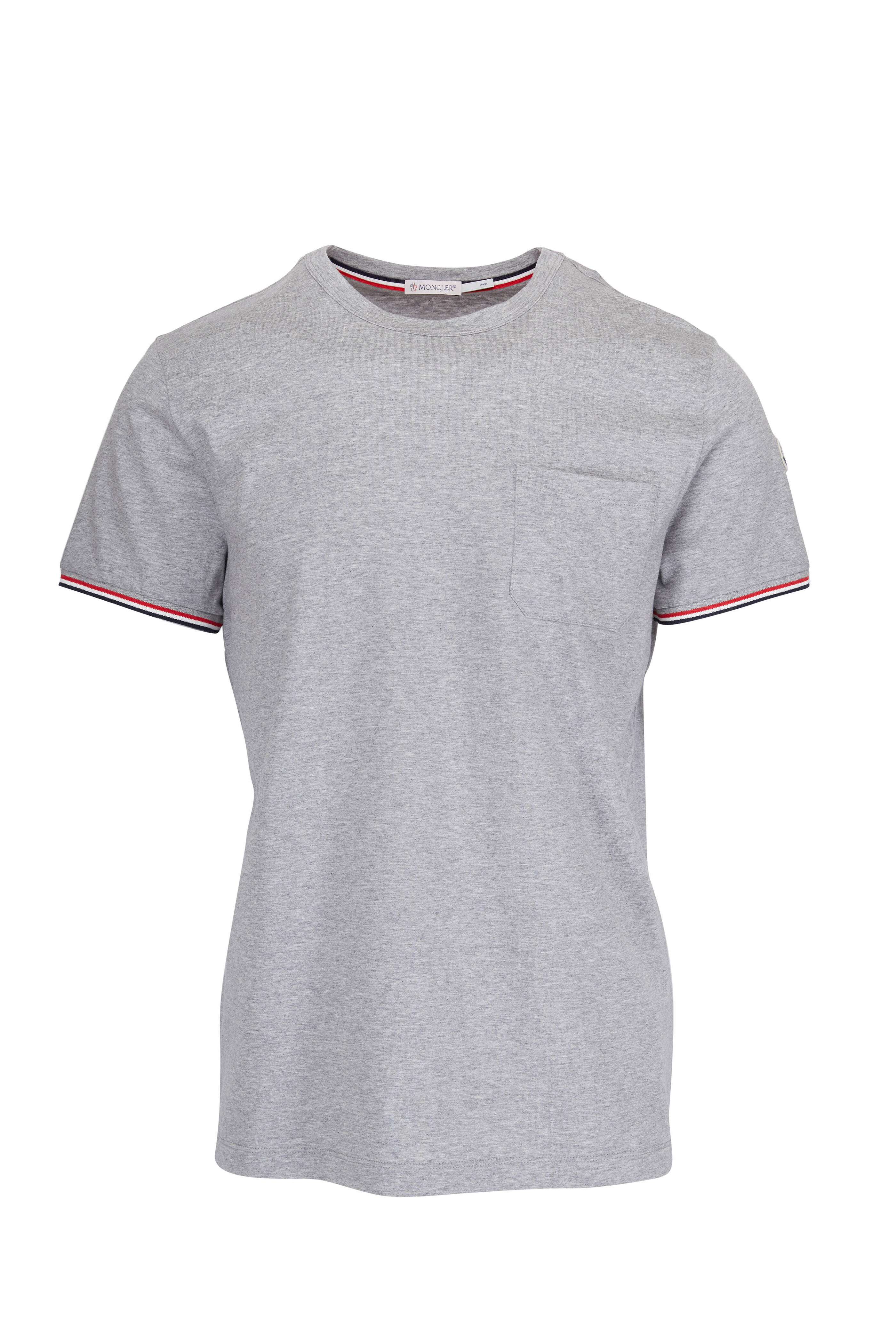 Moncler - Gray Striped Trim Pocket T-Shirt | Mitchell Stores 