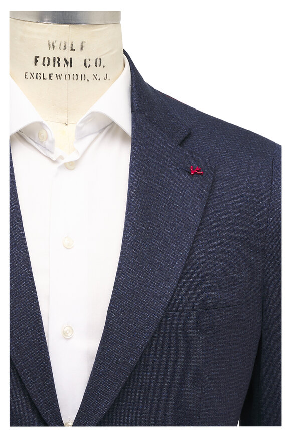 Isaia Navy Check Cotton & Silk Sportcoat