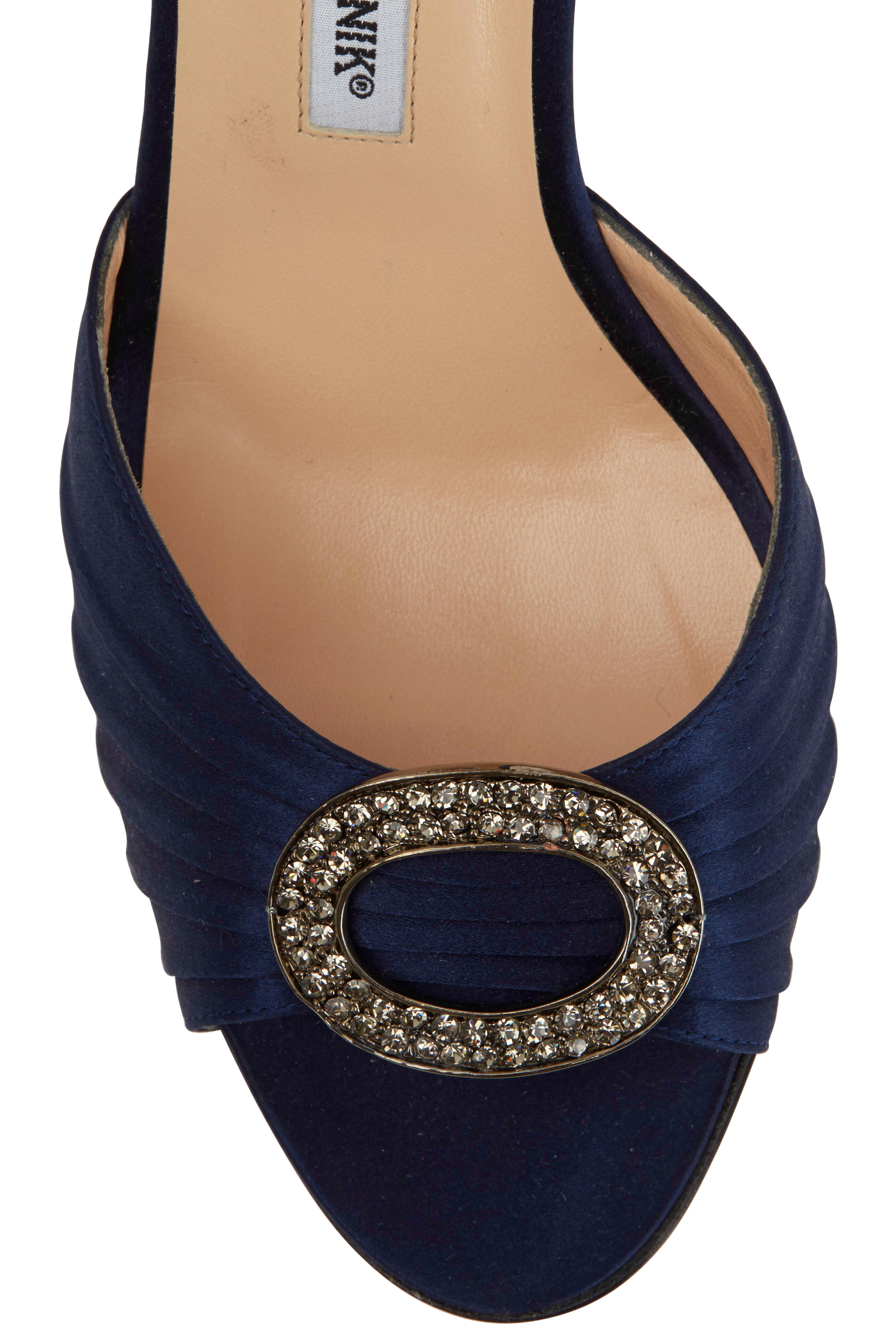 Manolo Blahnik - Sedaraby Navy Blue Satin D'Orsay Pump, 90mm