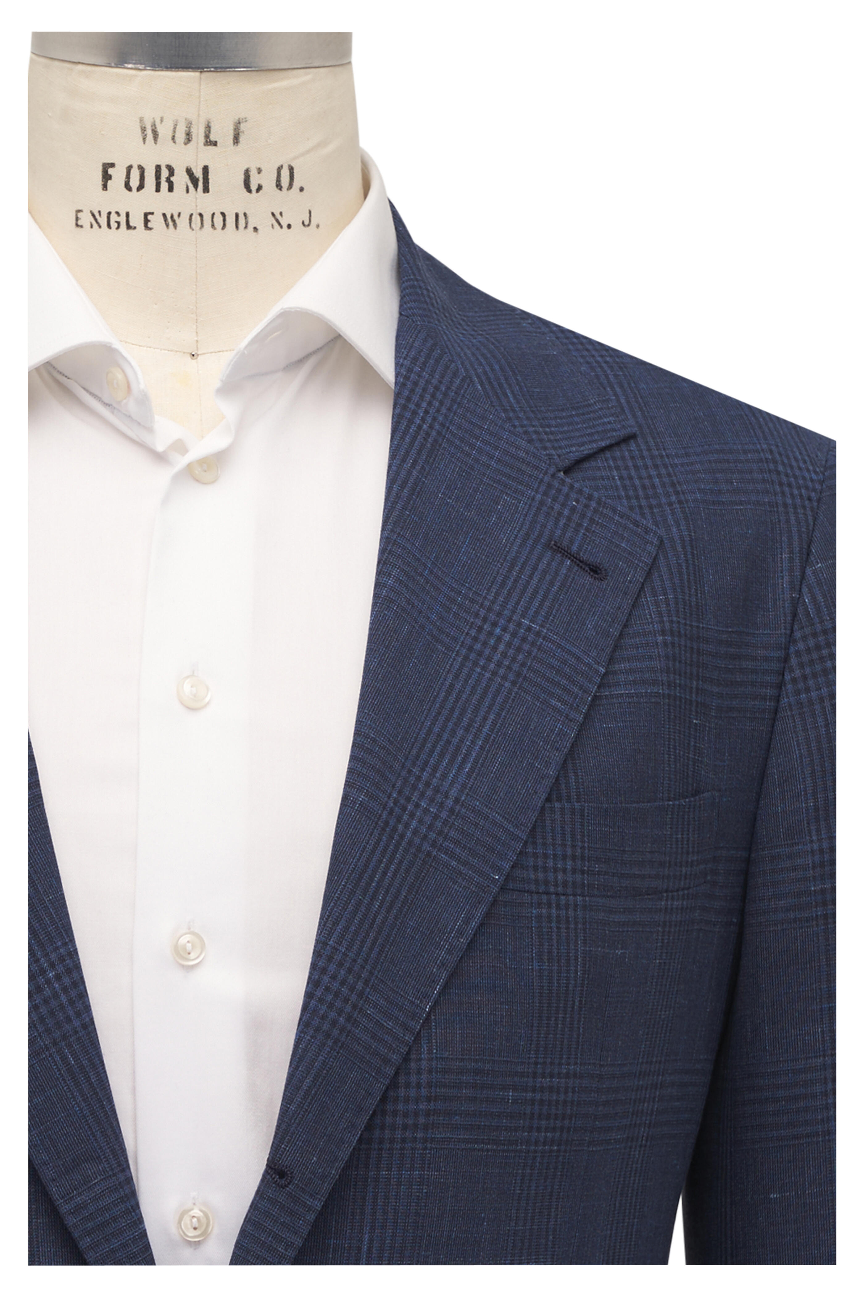Brunello Cucinelli - Dark Blue Plaid Wool, Silk & Linen Sportcoat