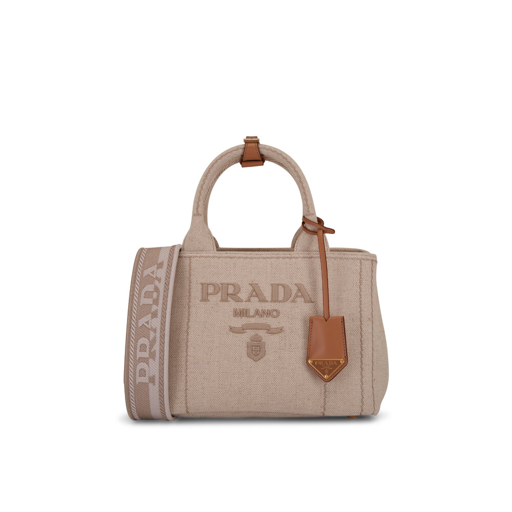 Prada - Small Natural Canvas Logo Tote | Mitchell Stores