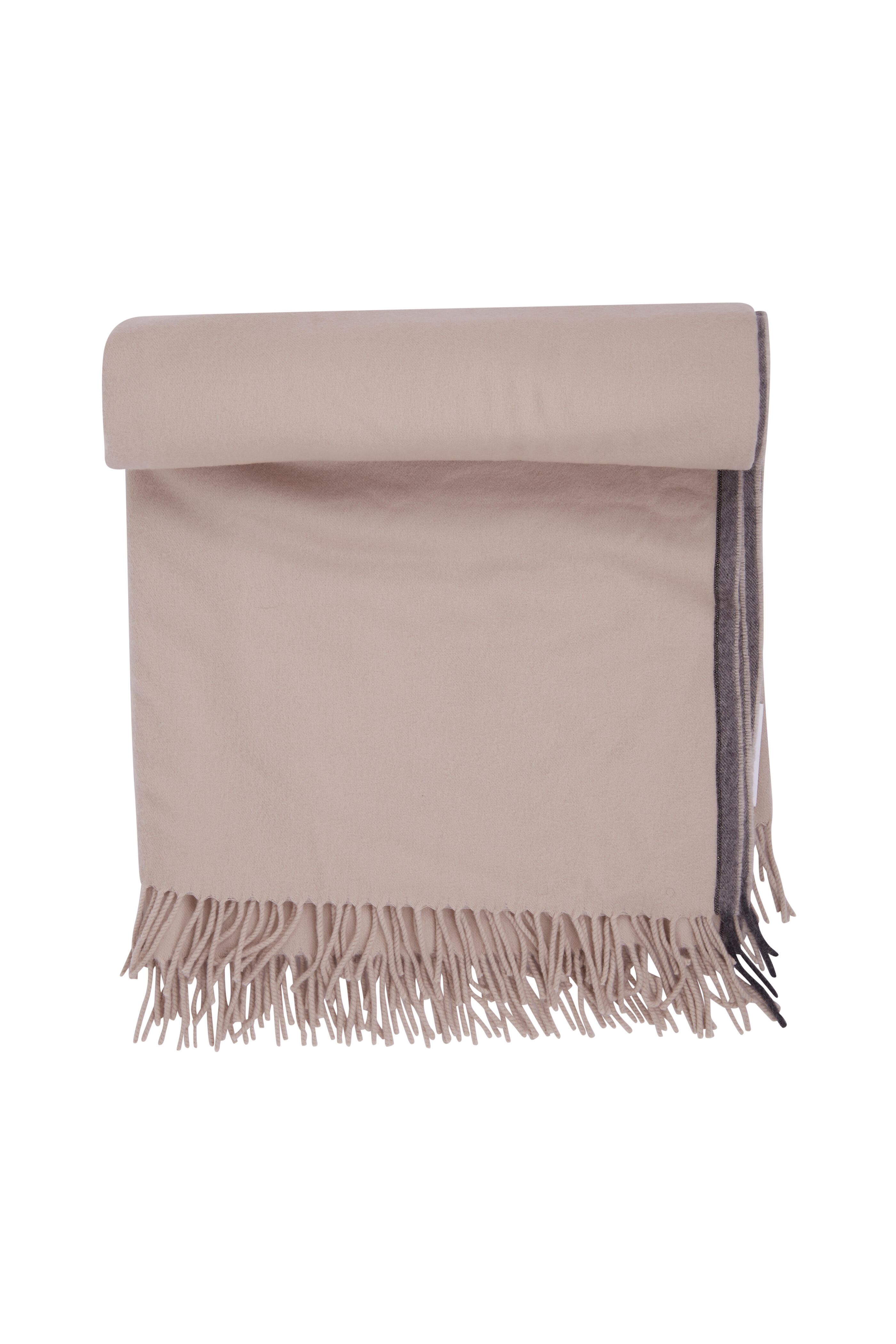 Brunello Cucinelli - Oyster Piuma Cashmere Fringe Trim Blanket