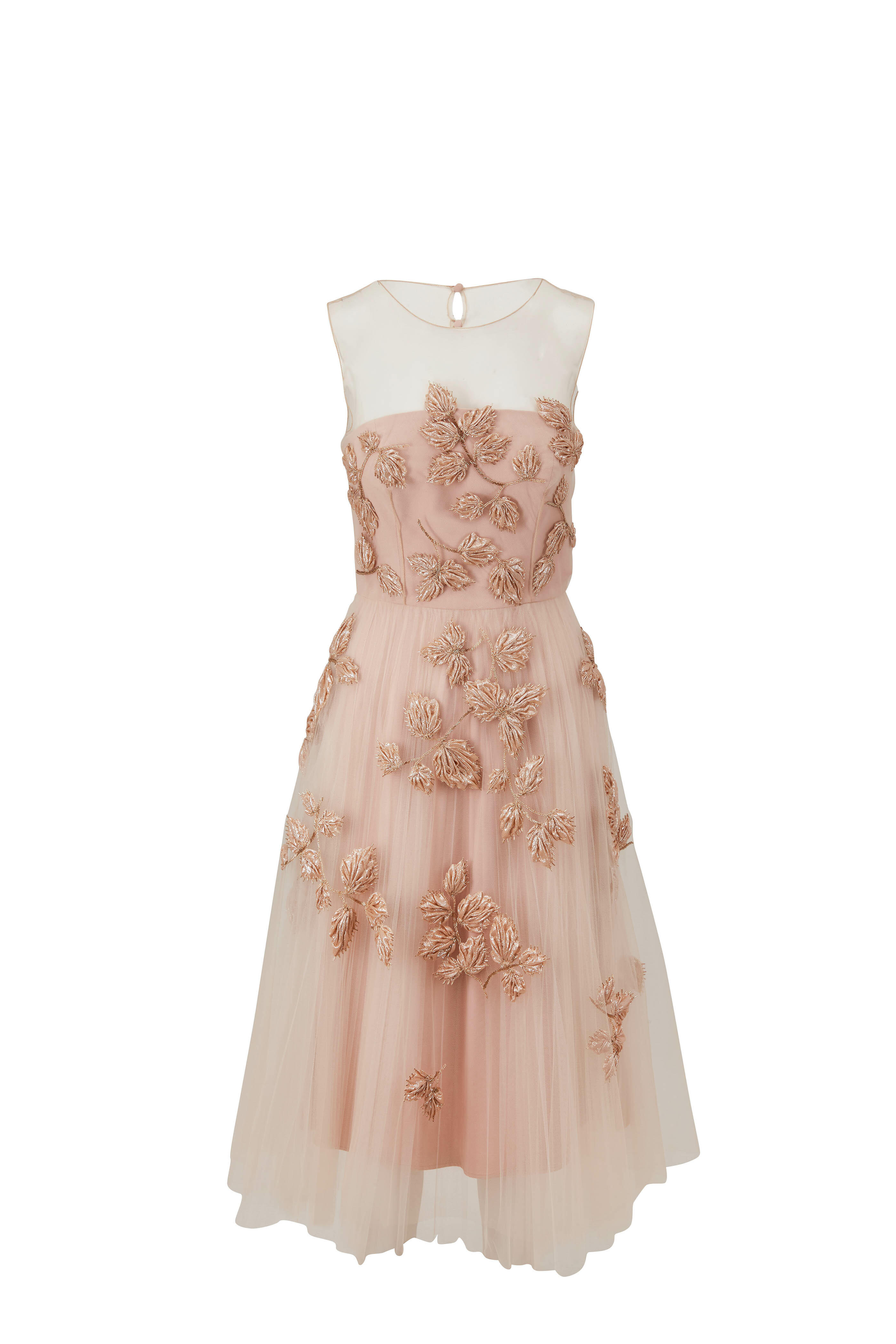 Carolina Herrera Women's Caroline Blush Embroidered Tulle Sleeveless Dress | 8 by Mitchell Stores