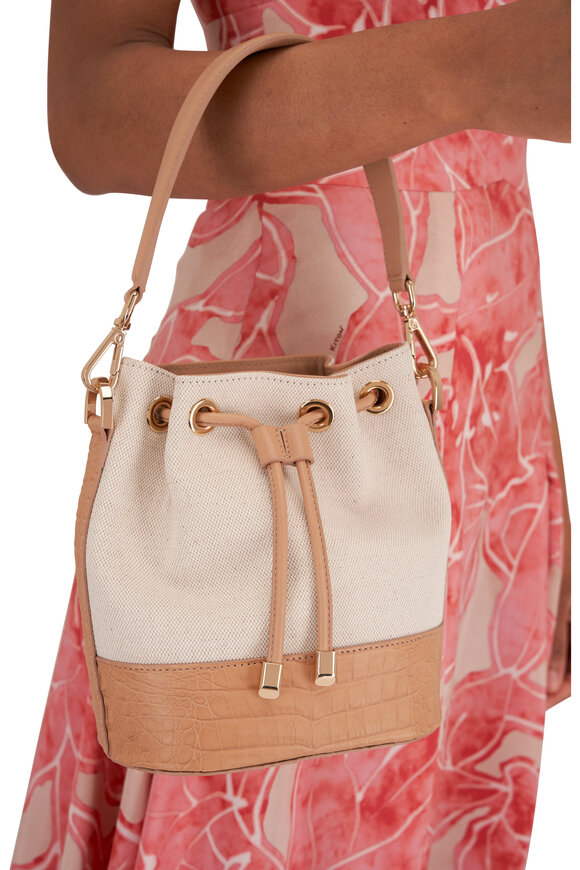 Maria Oliver - Alessia Dusty Pink Leather & Canvas Bucket Bag