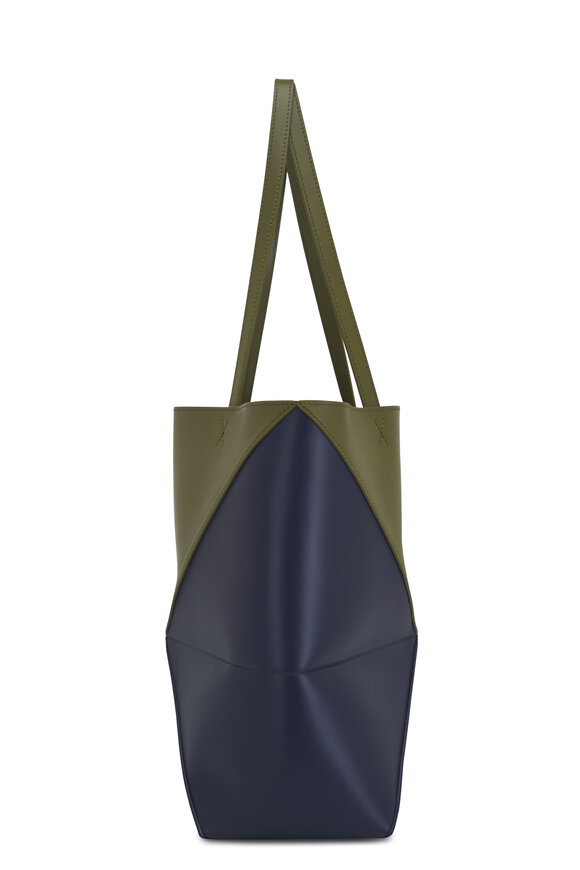 Loewe - Medium Puzzle Olive & Blue Bicolor Leather Tote