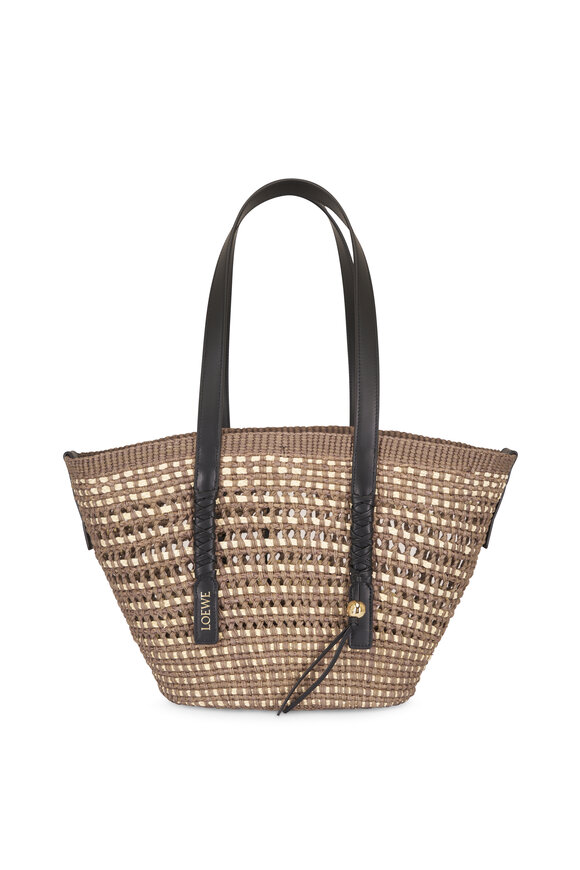 Loewe Medium Braid Basket Khaki Palm & Leather Tote - view 1