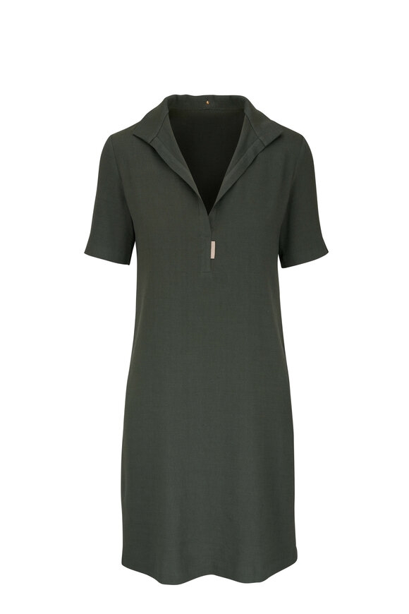 Peter Cohen - Paola Green Stretch Linen Collared Shirt Dress 