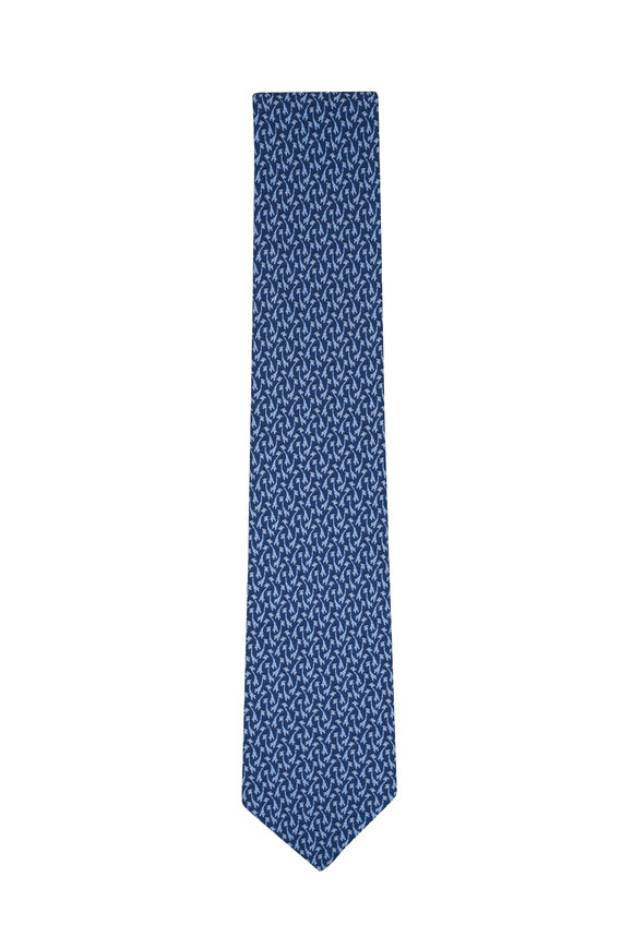 Ferragamo - Navy Blue Giraffe Print Silk Necktie