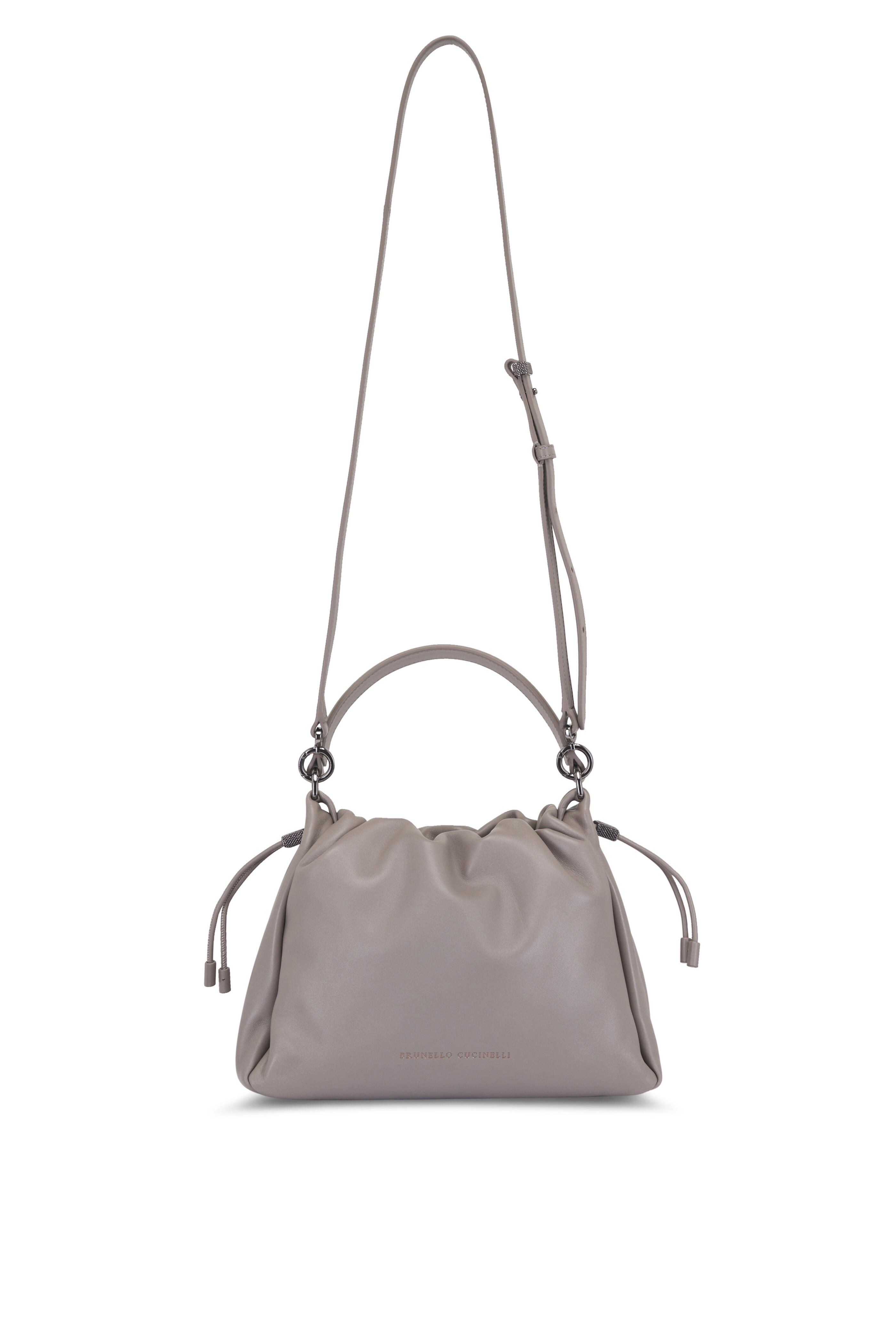 Brunello Cucinelli - Small Mellow Light Gray Leather Bucket Bag