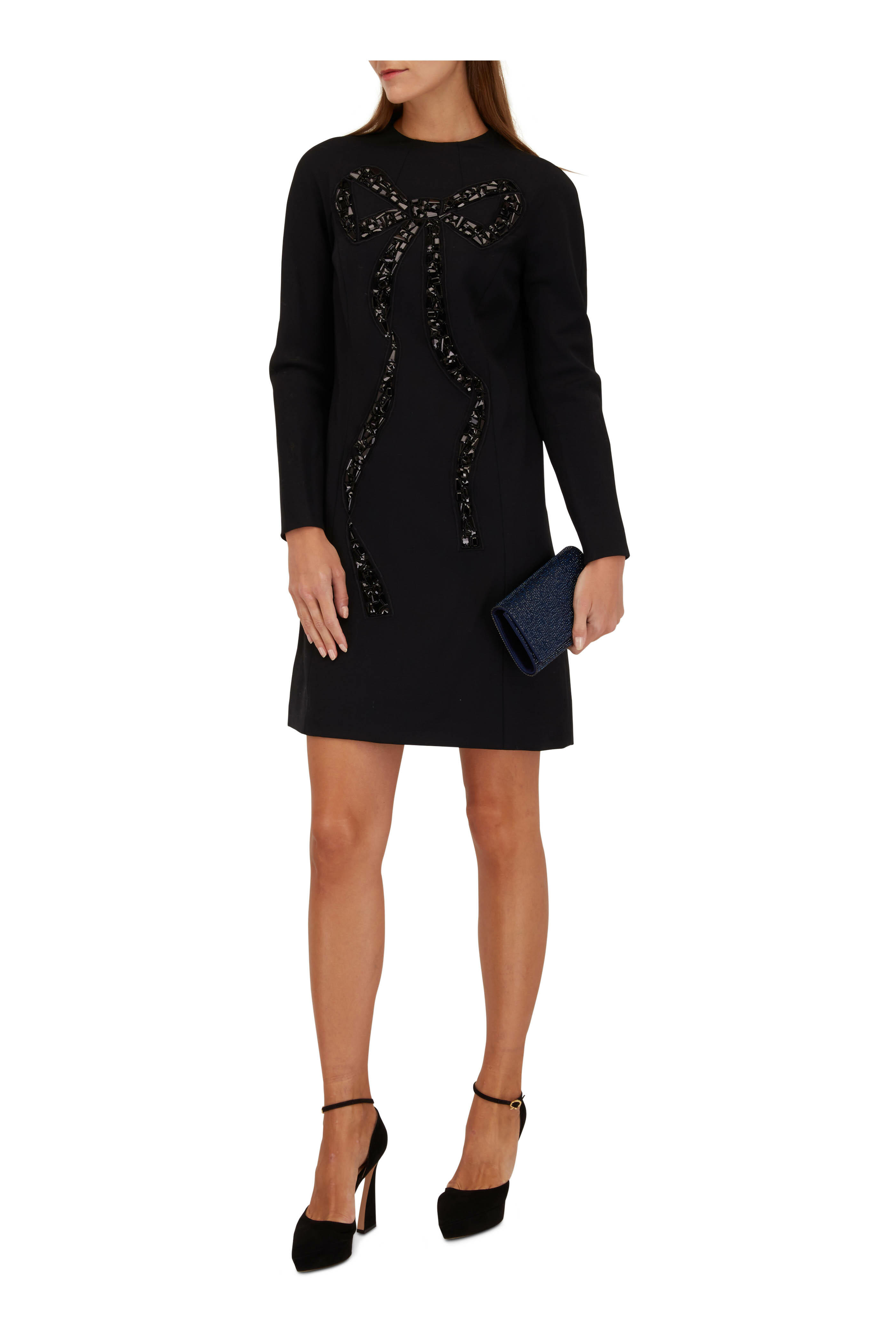 Carolina Herrera - Black Sequin-Embellished Bow Mini Dress