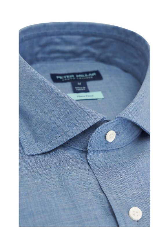 Peter Millar - Cumbria Brook Blue Fleece Finish Sport Shirt