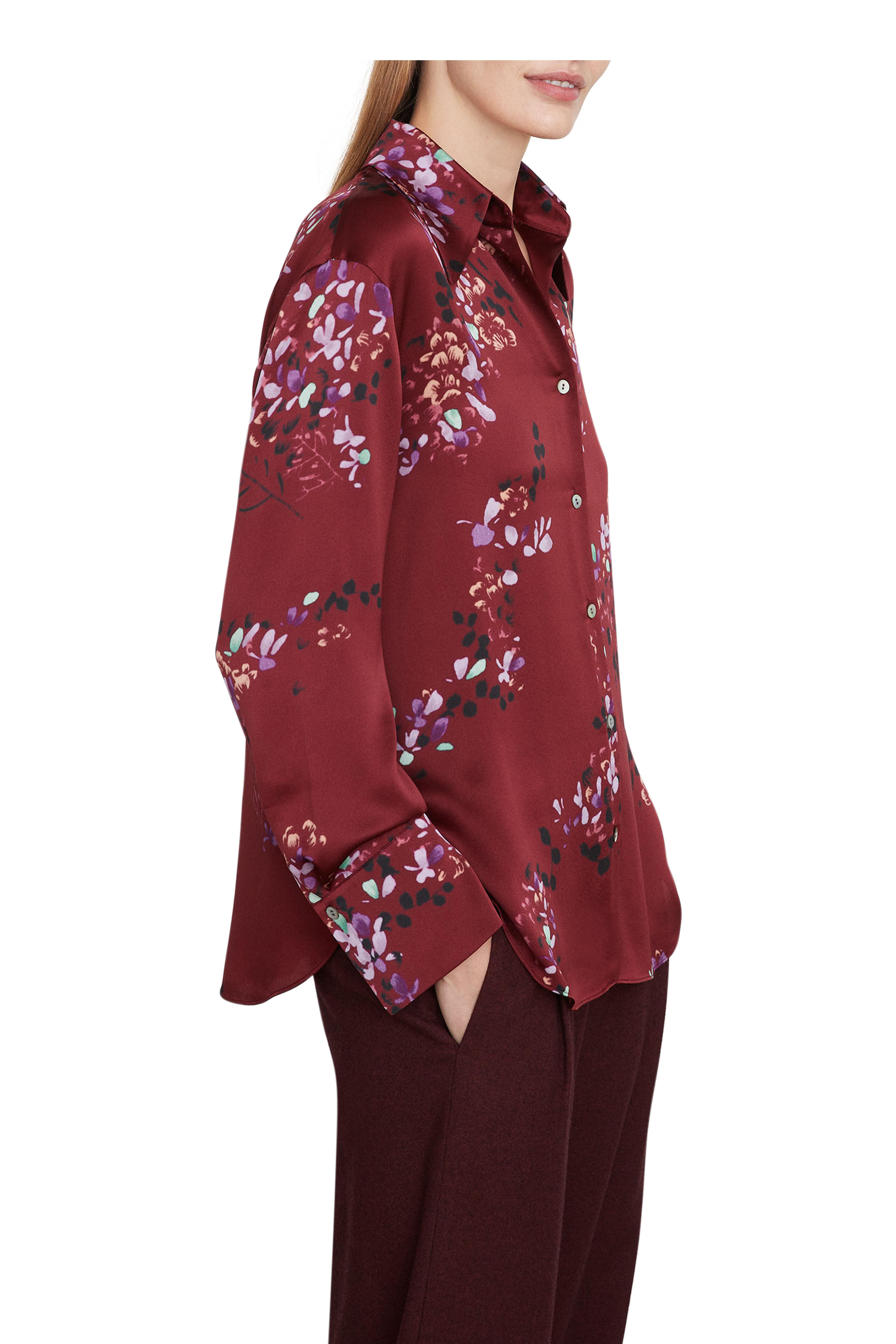 Vince Dark Cinnamon Forsythia Floral Print Blouse