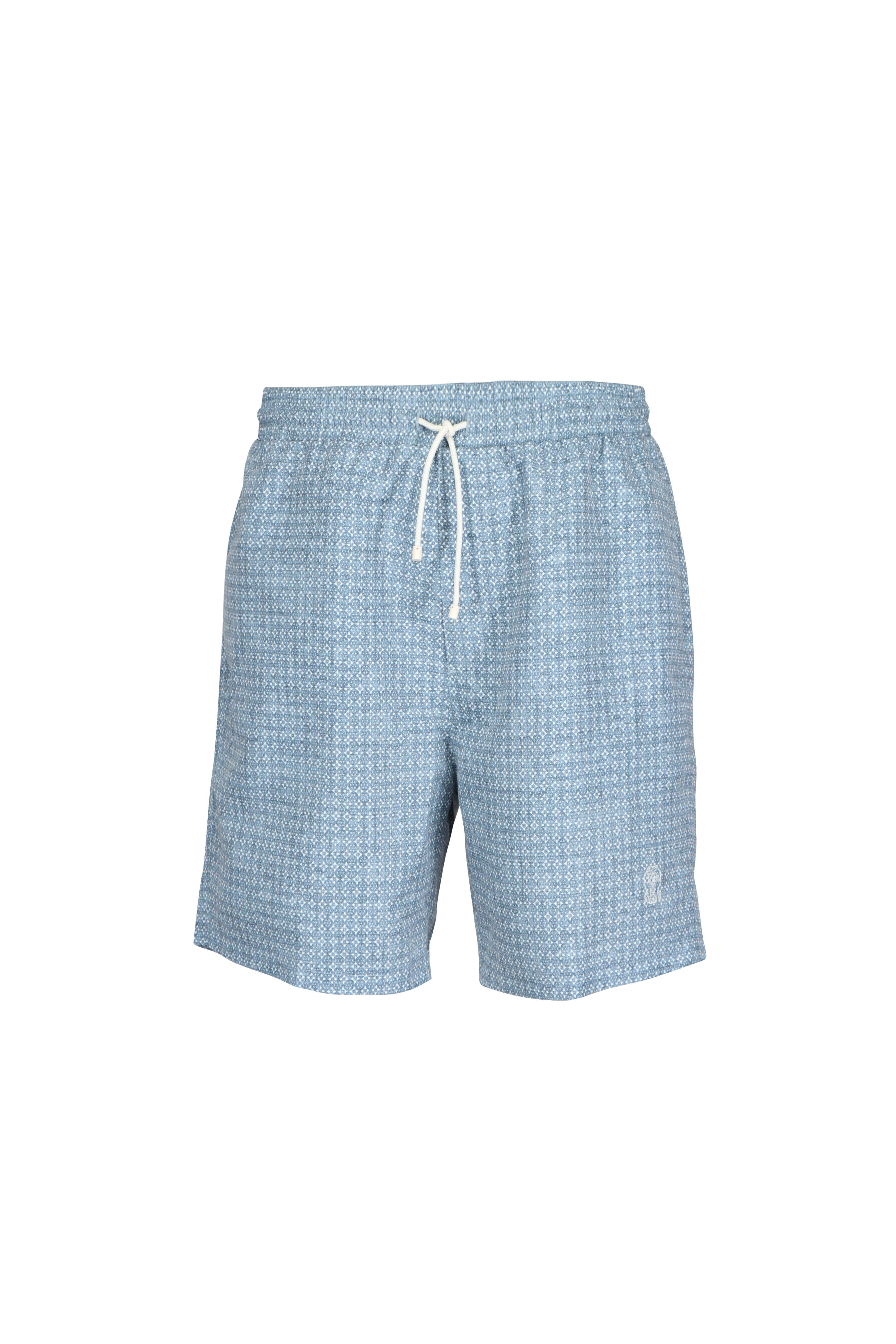 Brunello Cucinelli - Light Blue Geometric Swim Trunks