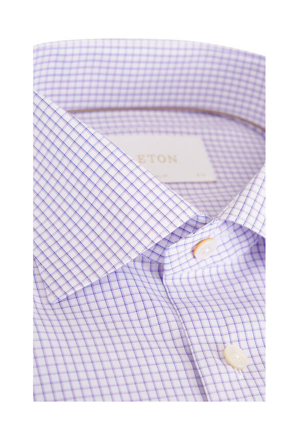 Eton Purple Check Cotton Slim Fit Dress Shirt - view 2