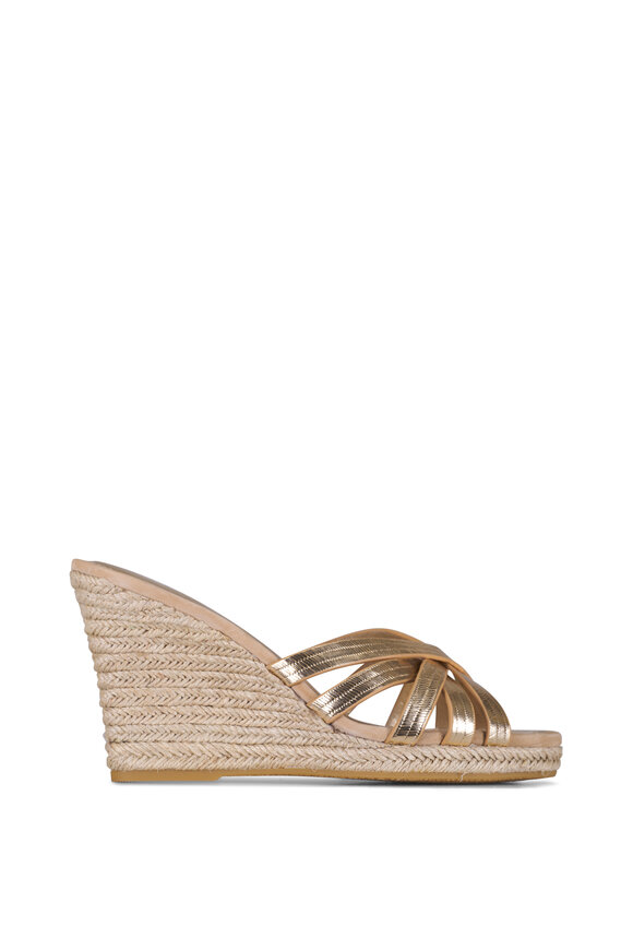 Veronica Beard Phylina Gold Leather Wedge Sandal, 90mm - view 3