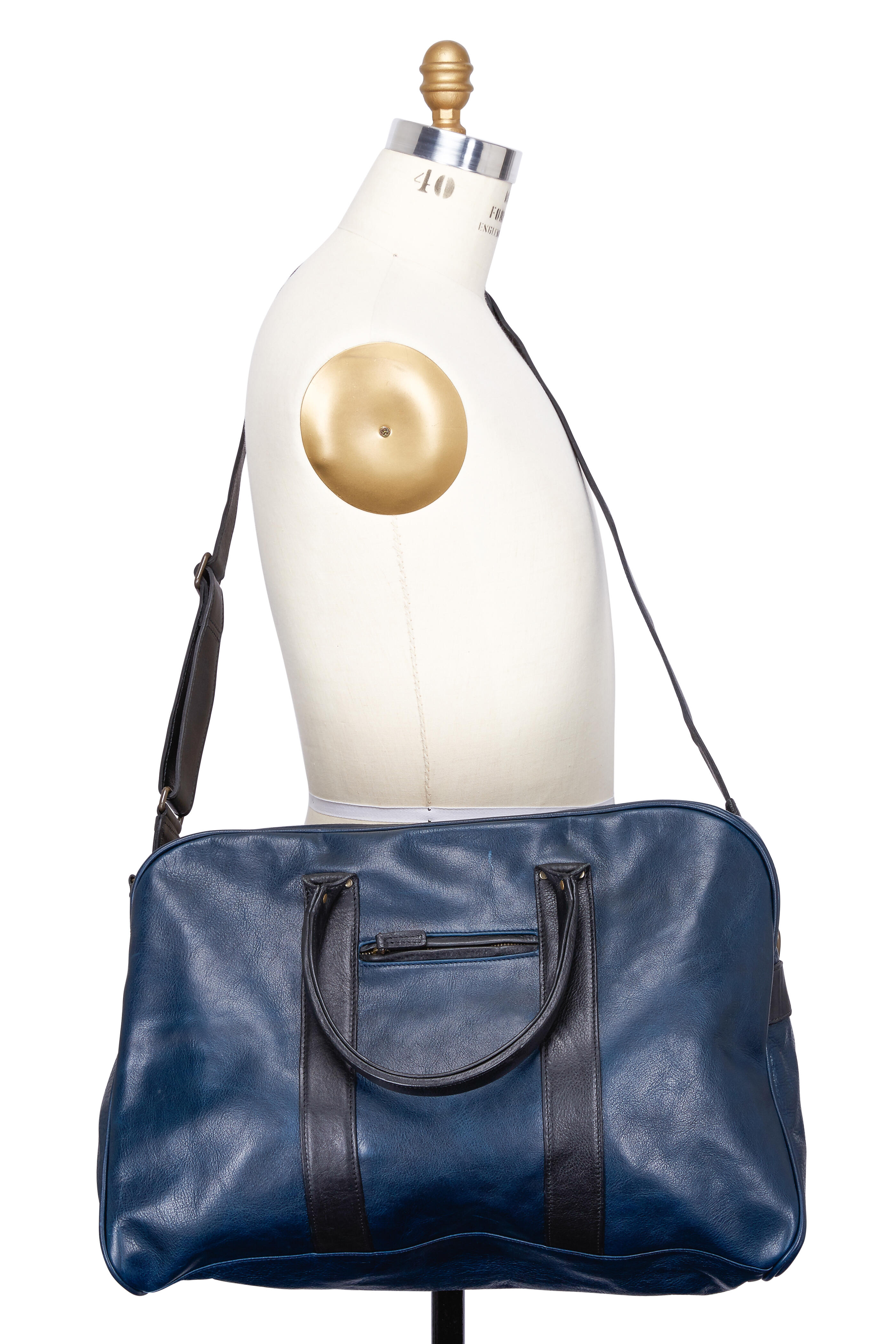 Moore & Giles - Taylor Titan Milled Navy & Black Leather Duffle